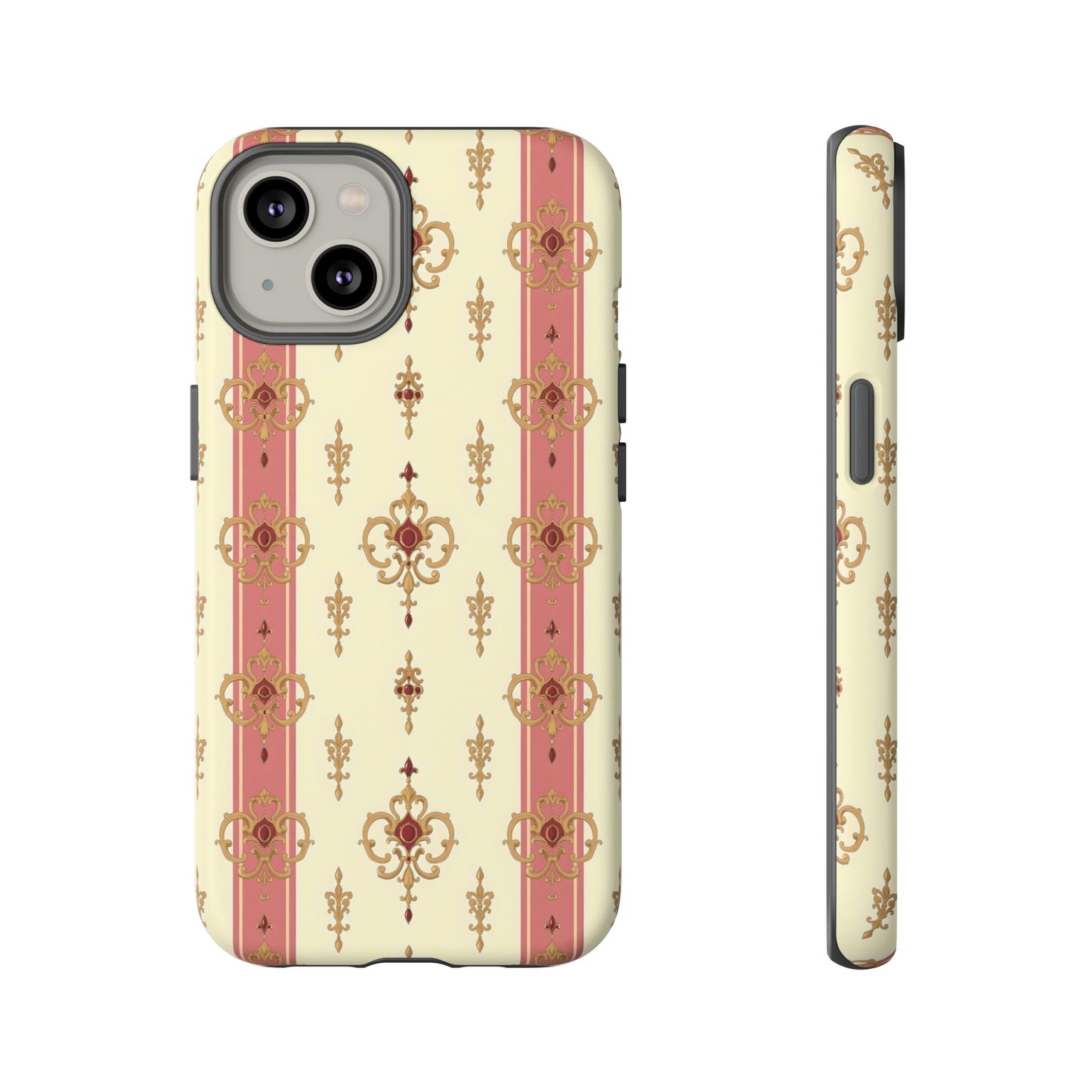 Elegant Floral Motif Phone Case - Tough Cases with Vintage Design - Mauve Striped Gold Damask