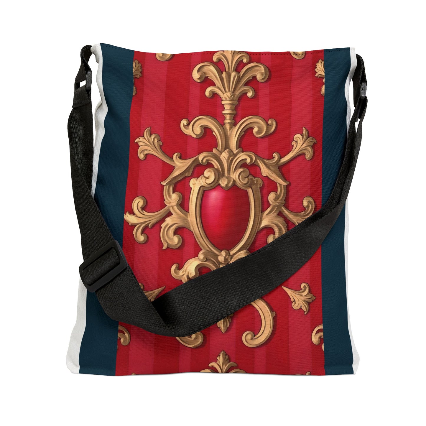 Elegant Floral Tote Bag - Perfect for Fashion Lovers, Gift, Shopping, Casual Days, Travel, Reusable - Blue, Red & White Striped Baroque