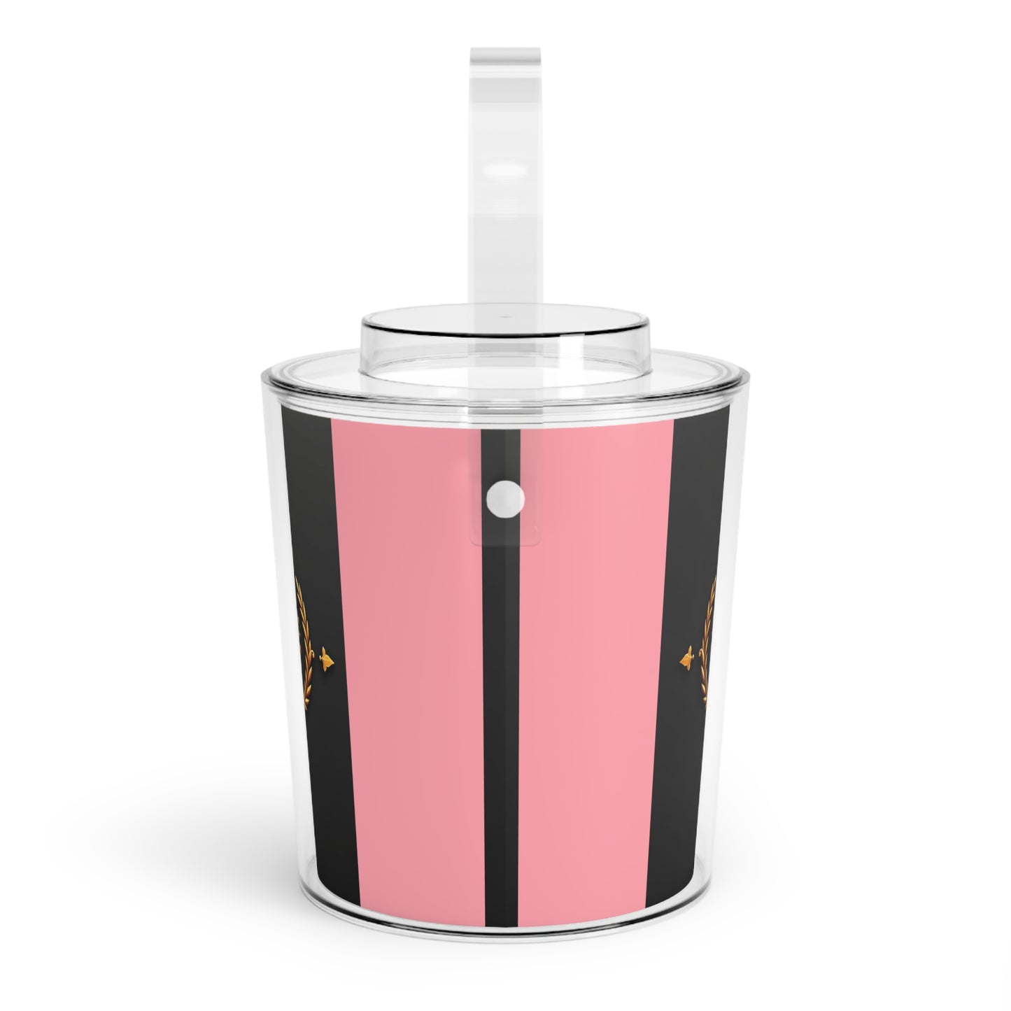 Elegant Ice Bucket with Tongs - Perfect for Parties, Bars, Weddings, Gift for Wine Lovers, Home Decor - Pink Striped Gold Crest