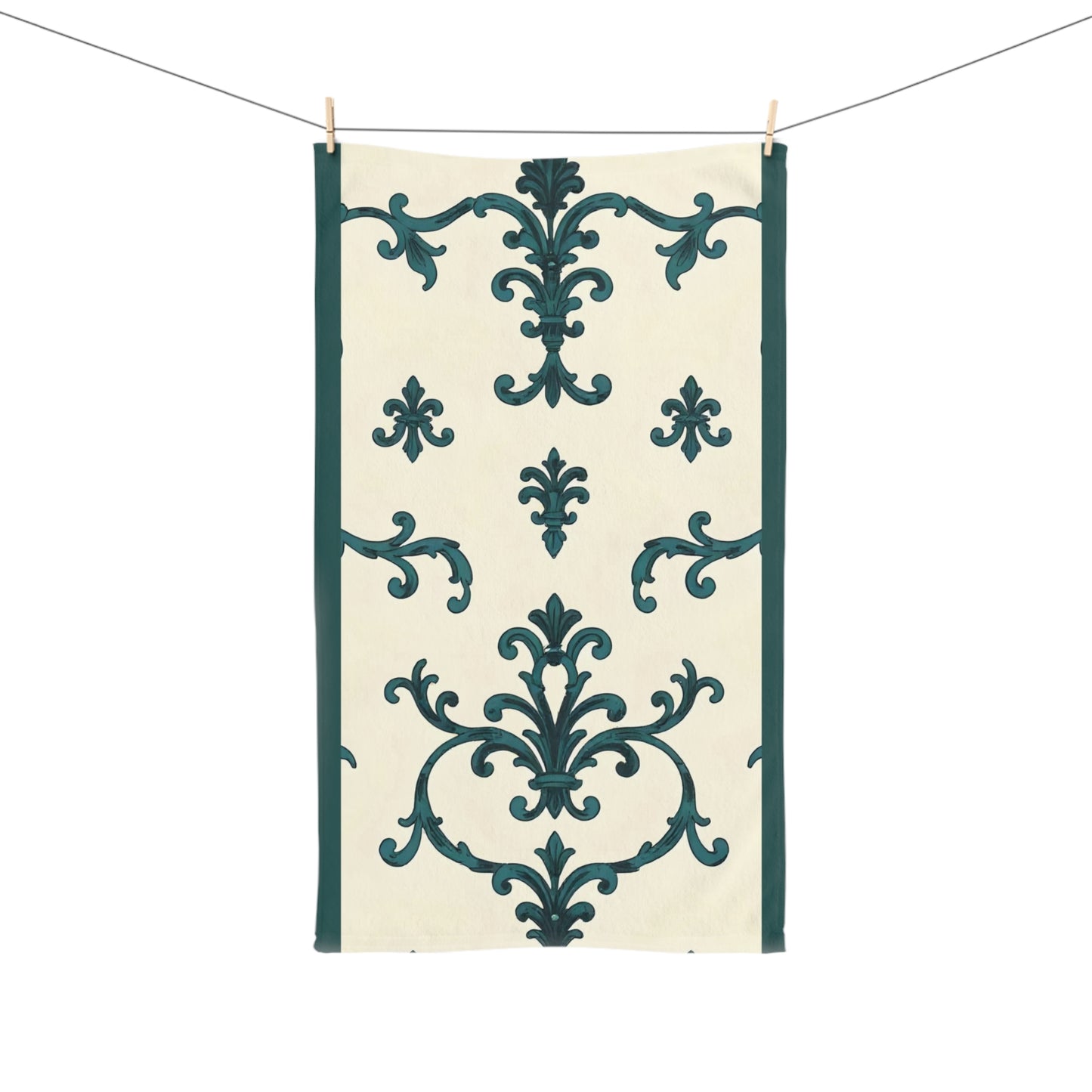 Hand Towel - Teal Striped Rococo