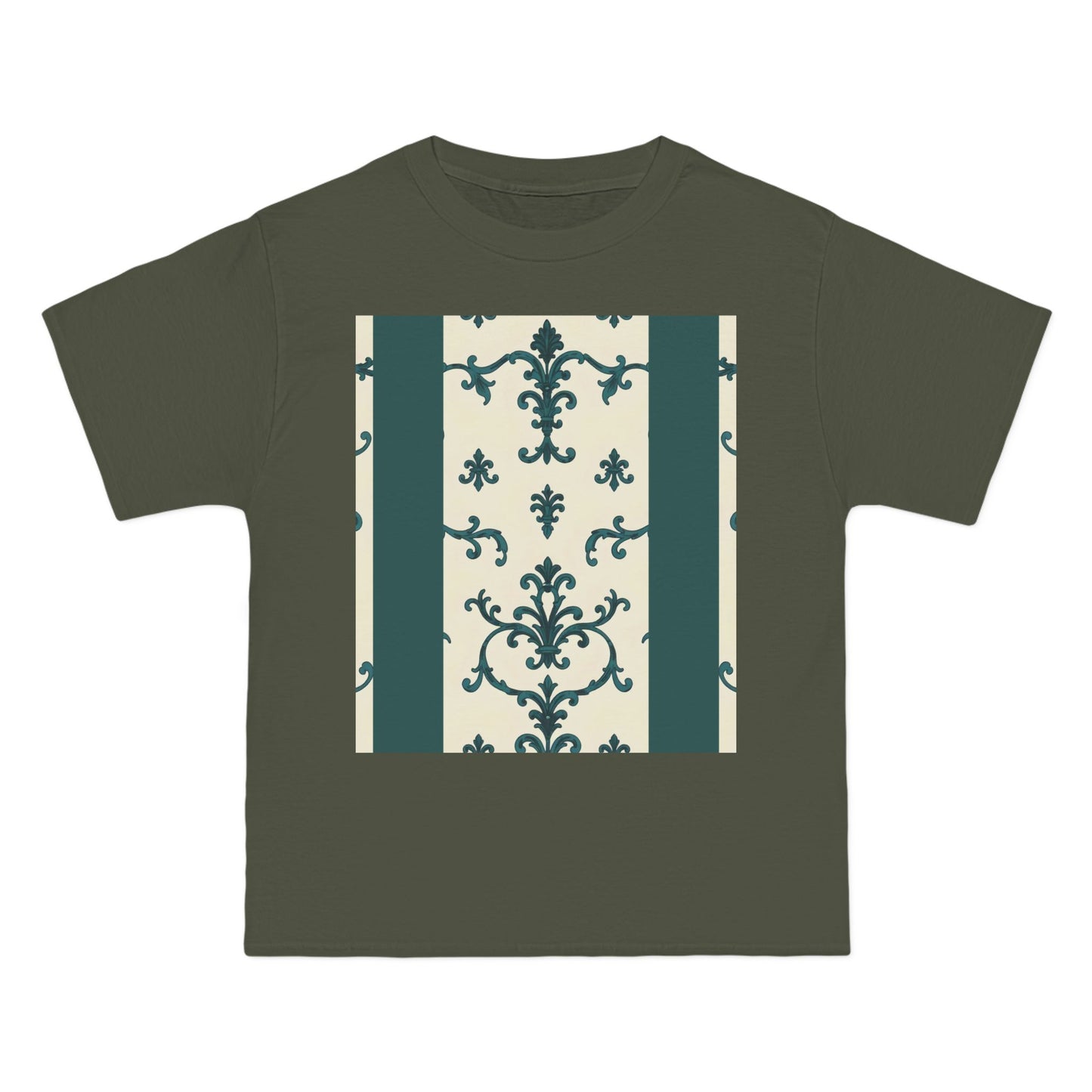 Vintage-Inspired Short-Sleeve T-Shirt, Casual Wear, Graphic Tee, Summer Outfit, Gift for Friends, Retro Design - Teal Striped Rococo