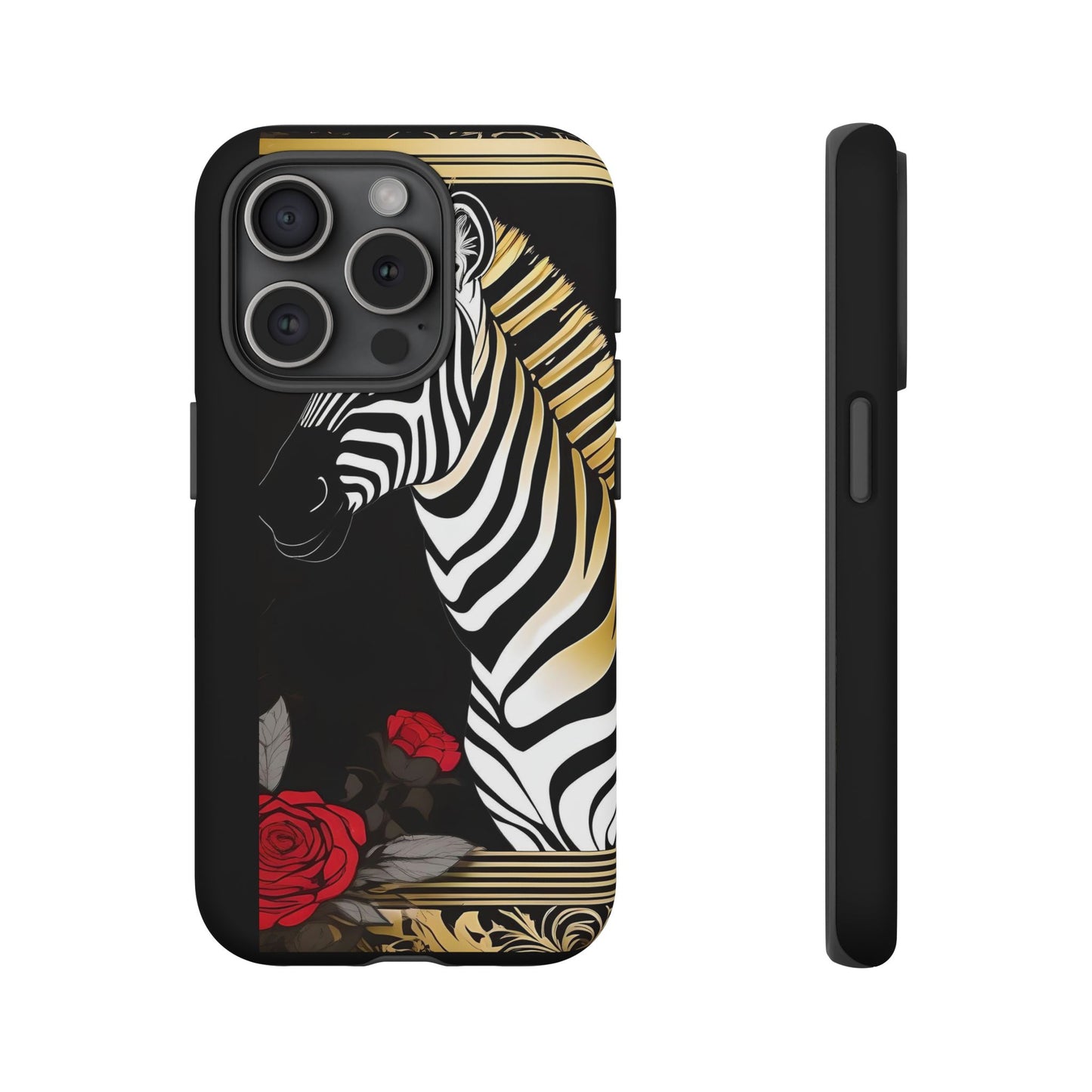 Phone Case - Elegant Zebra & Roses Design