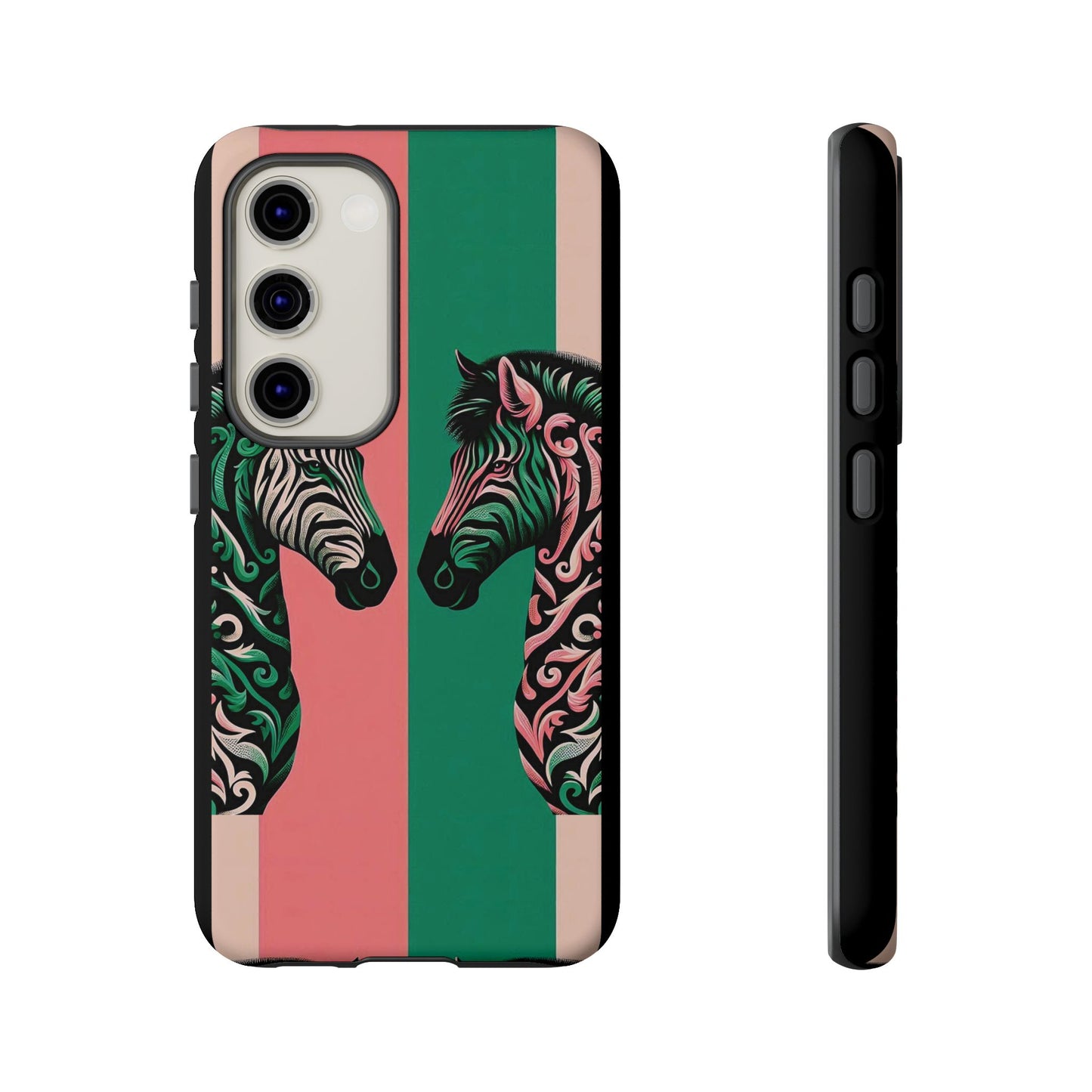 Phone Case - Elegant Pink & Green Zebra Damask Design