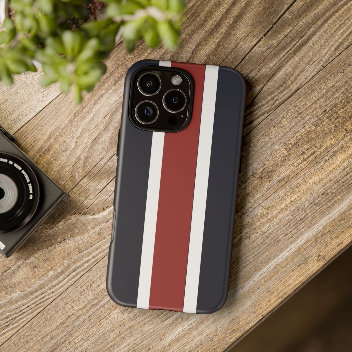 Lunar Midnight & Red-White Striped Stylish Phone Case - Tough Cases, Custom iPhone Cover, Sleek Phone Accessories, Gifts for Him/Her