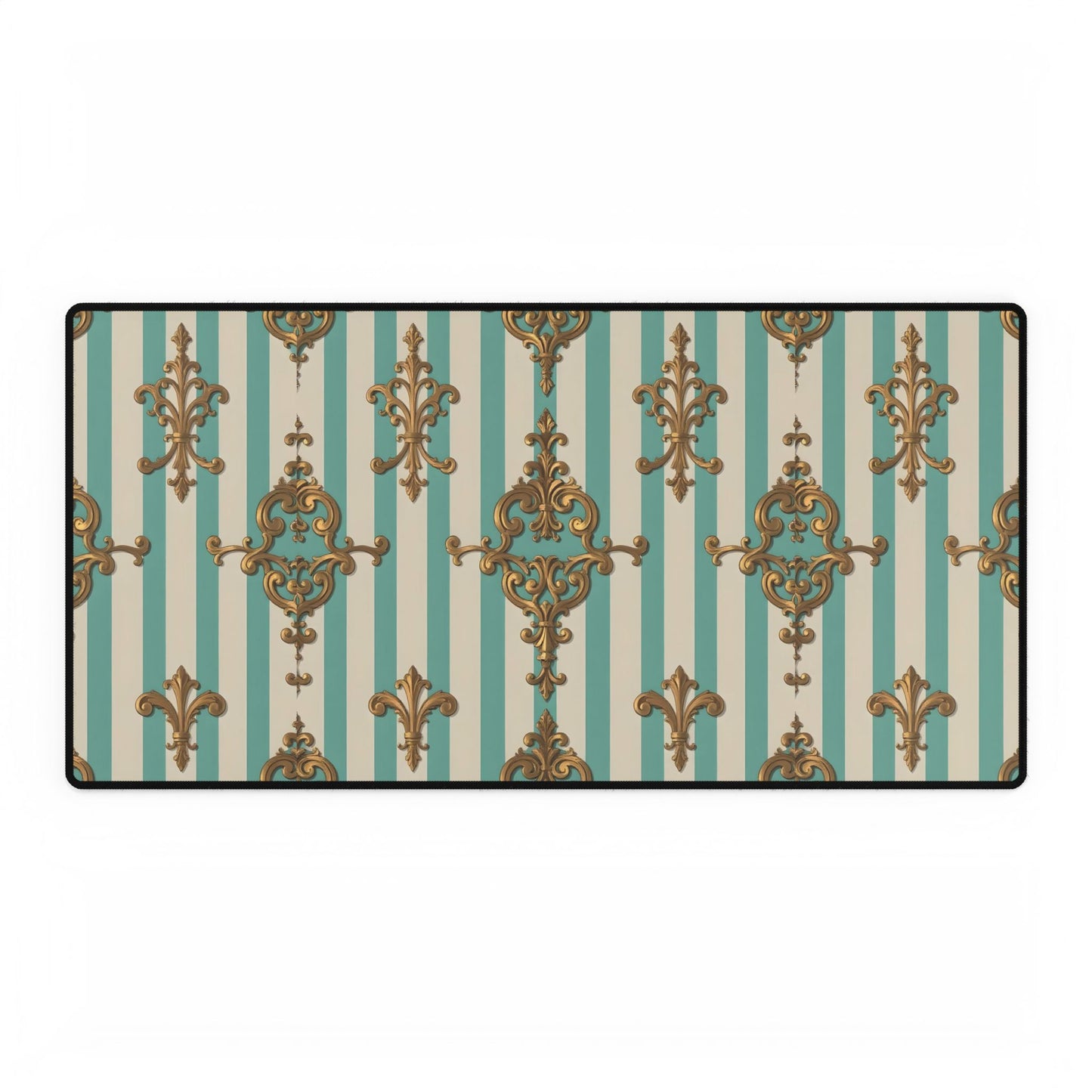 Elegant Desk Mats - Luxe Office Decor, Stylish Workspace Accessories, Personalized Desk Ideas - Matte Green Striped Rococo
