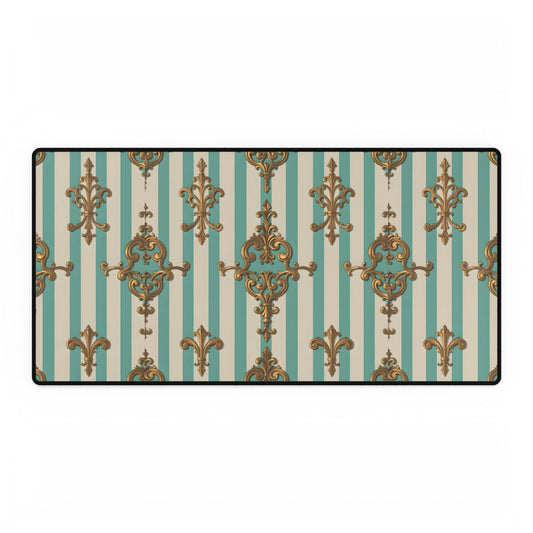 Elegant Desk Mats - Luxe Office Decor, Stylish Workspace Accessories, Personalized Desk Ideas - Matte Green Striped Rococo