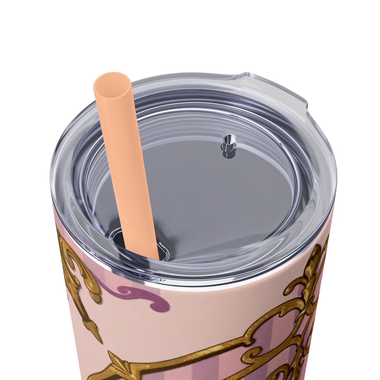 Elegant Lavender & Alabaster Striped Gold Baroque Tumbler - Insulated 20oz Skinny Cup with Straw, Ideal for Gifts, Parties, and Daily Use