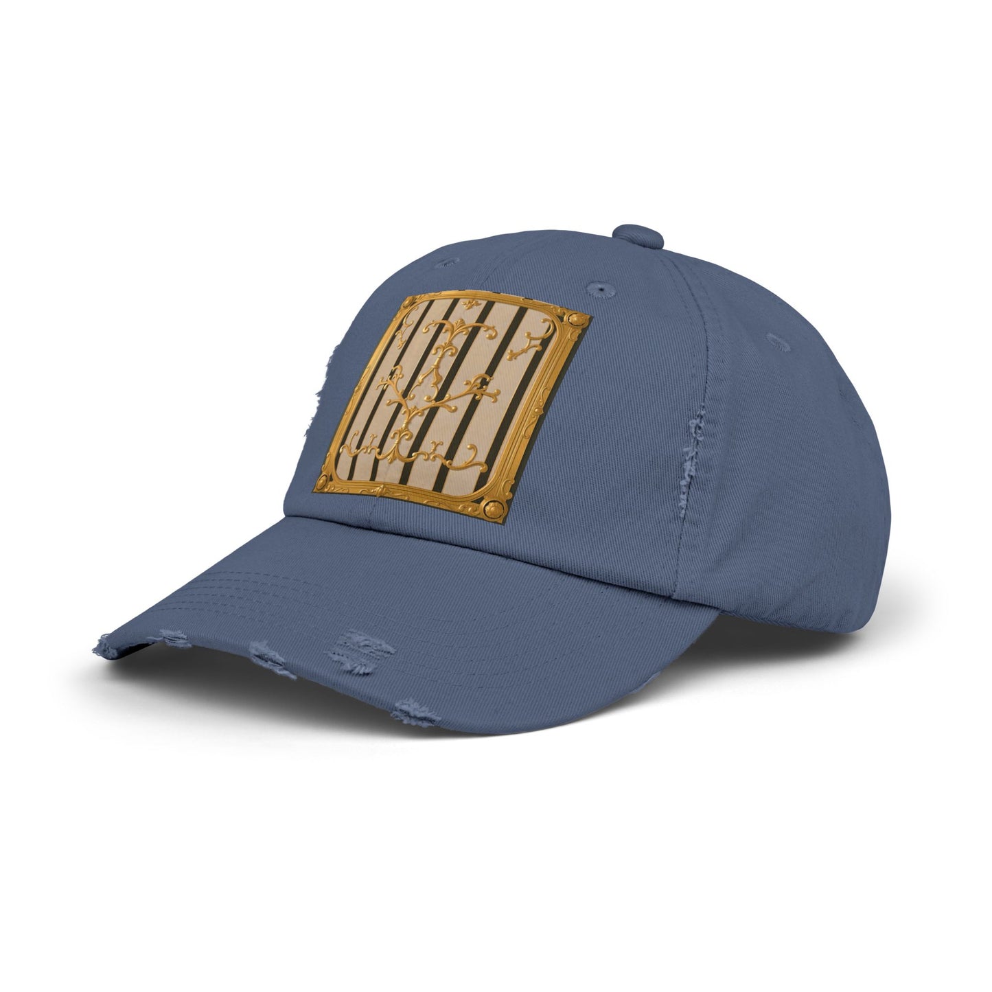 Unisex Distressed Cap - Beige Striped Gold Rococo