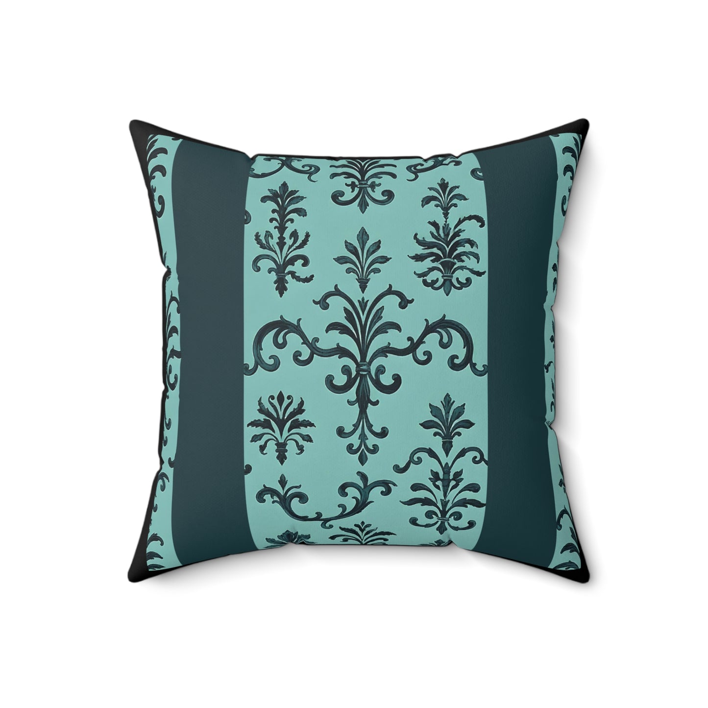 Elegant Faux Suede Square Pillow - Boho Home Decor, Cozy Living Room Cushion, Decorative Throw Pillow - Teal Striped Rococo