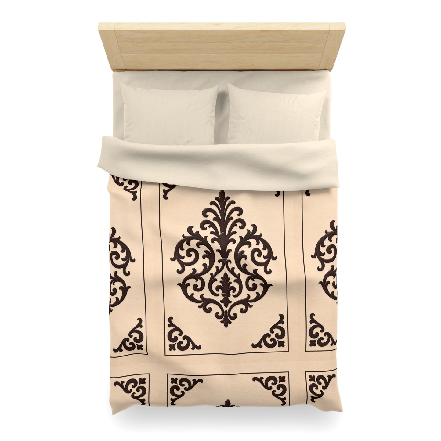 Almond-Beige & Brown Baroque Microfiber Duvet Cover — Classic Beige & Brown Decorative Bedding