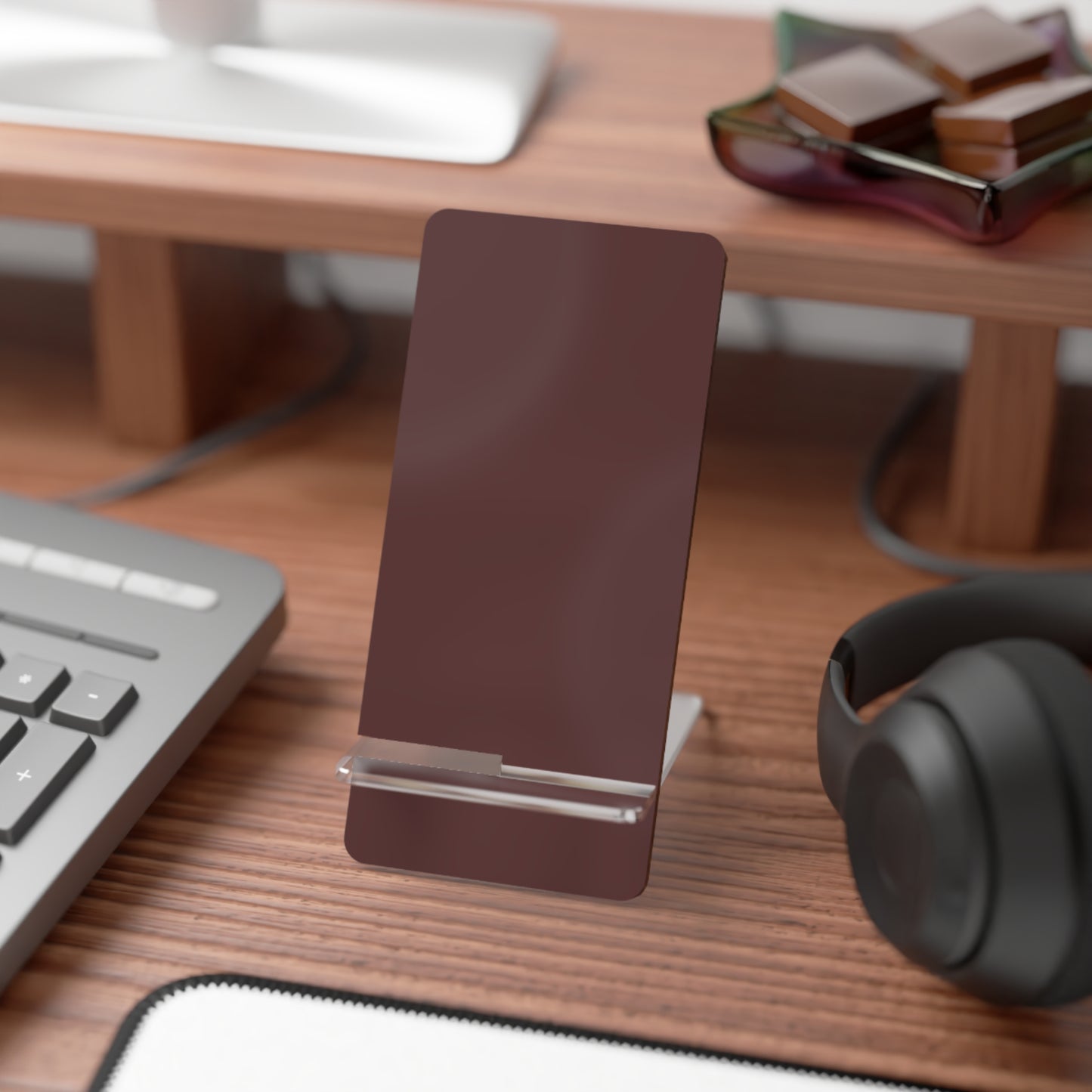 Stylish Brown Merlot Phone Stand, Elegant Mobile Display Holder, Desk Organizer, Gift for Tech Lovers, Home Office Decor