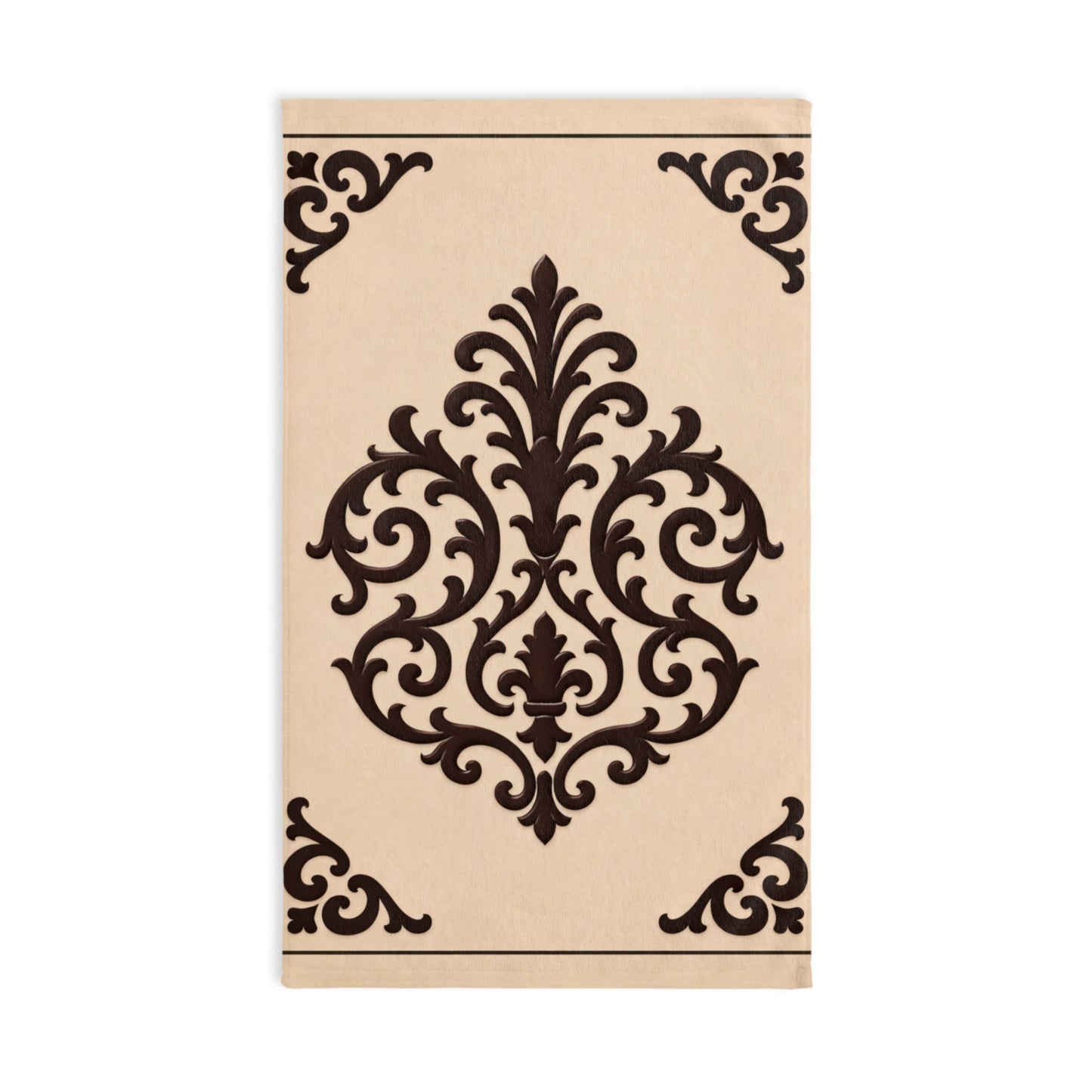 Almond-Beige & Brown Baroque Decorative Hand Towel — Elegant Baroque Kitchen & Bath Accent