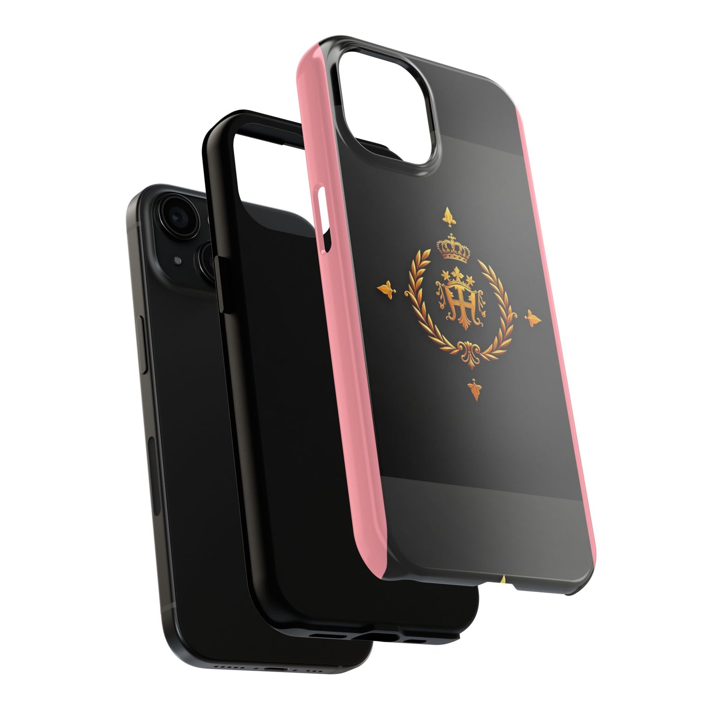 Tough Phone Case with Regal Design - Elegant Phone Protection, Gift for Him/Her, Royalty Inspired - Pink Striped Gold Crest