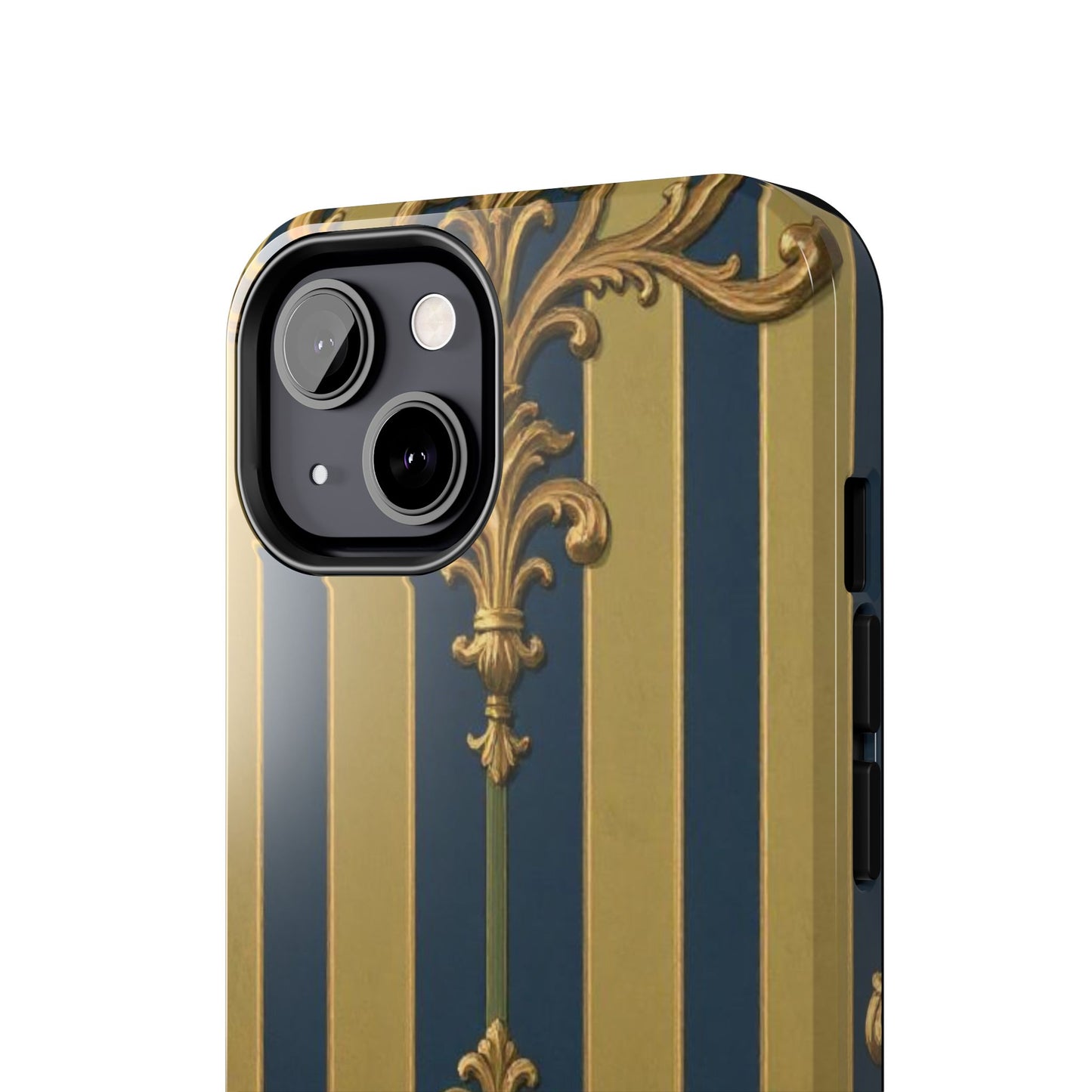 Elegant Midnight Blue & Olive Striped Gold Baroque Tough Phone Case, Phone Cover, Durable Case for Protection, Stylish Gift for Him/Her