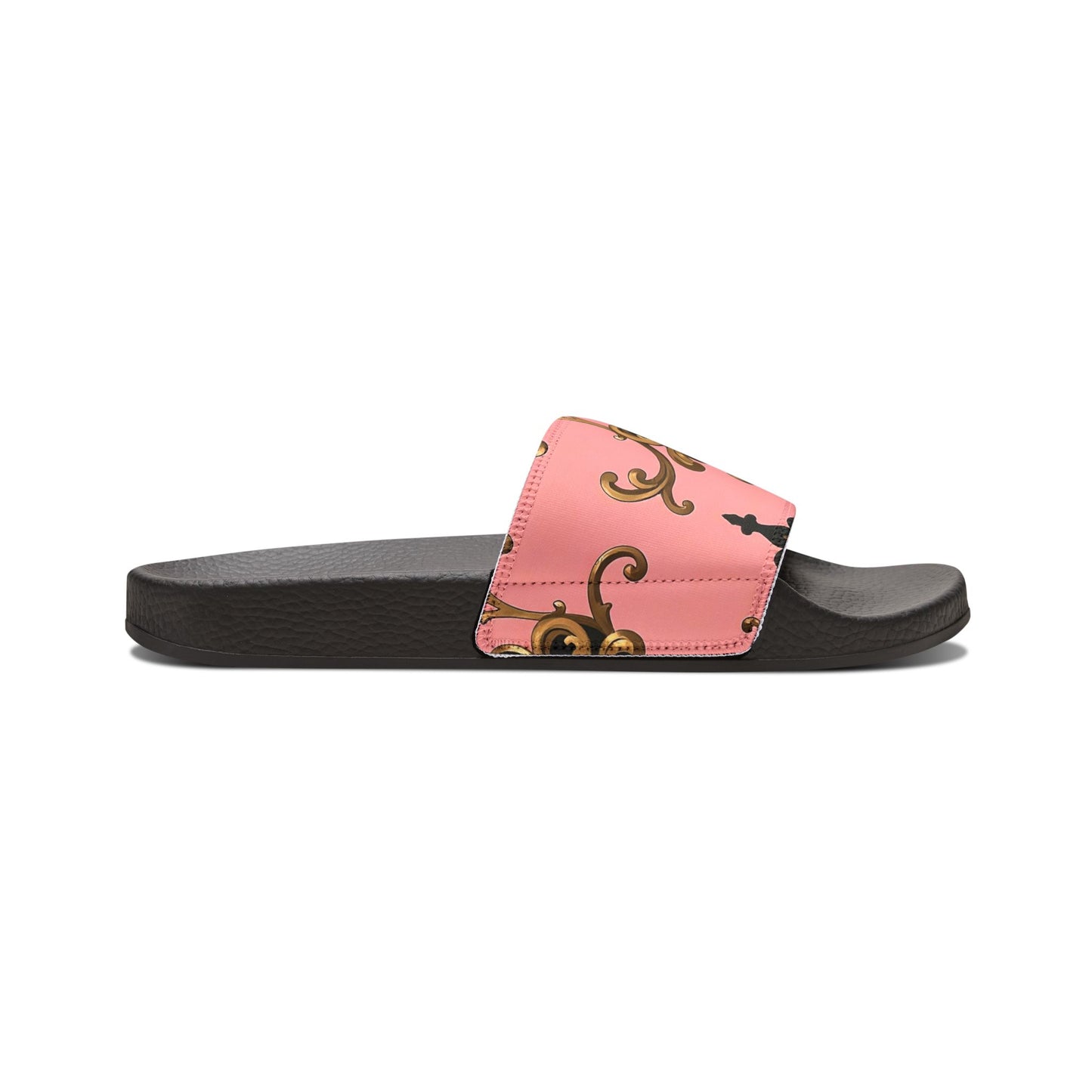 Chic Women's Removable-Strap Sandals, Summer Sandals, Stylish Footwear, Beach Slides - Pink, Black & Gold Rococo