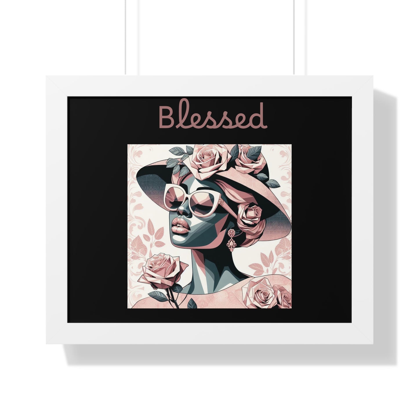 Framed Art Print: Blessed Floral Wall Decor, Inspirational Home Gift, Boho Art for Living Room, Stylish Gift for Friends, Modern Wall Art