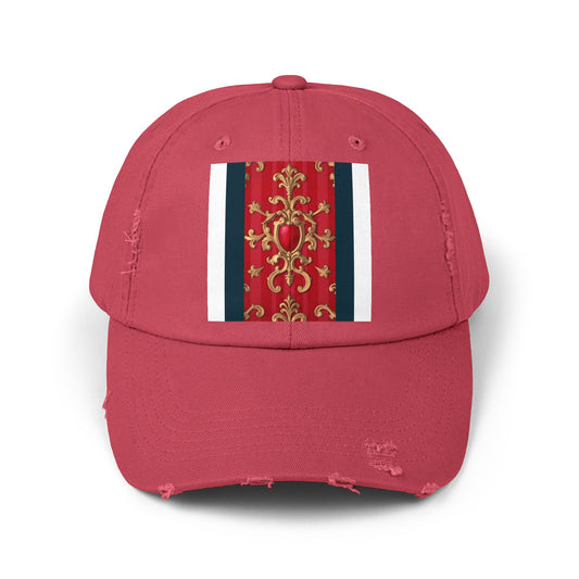 Vintage Distressed Cap with Elegant Design | Unisex Hat for Casual Style, Gift for Friends, Outdoor Activities - Blue, Red & White Striped Baroque