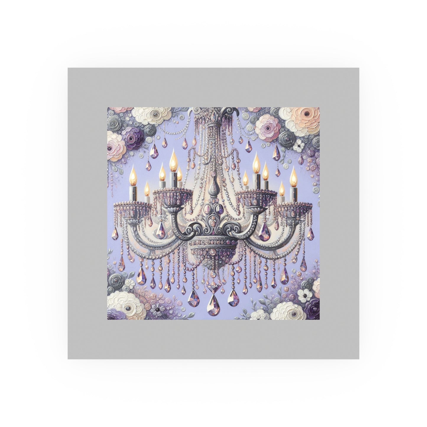Elegant Floral Chandelier Poster, Art Print for Home Decor, Gift for Art Lovers, Wall Art for Living Room, Birthday Gift Idea - Lilac Jeweled Chandelier