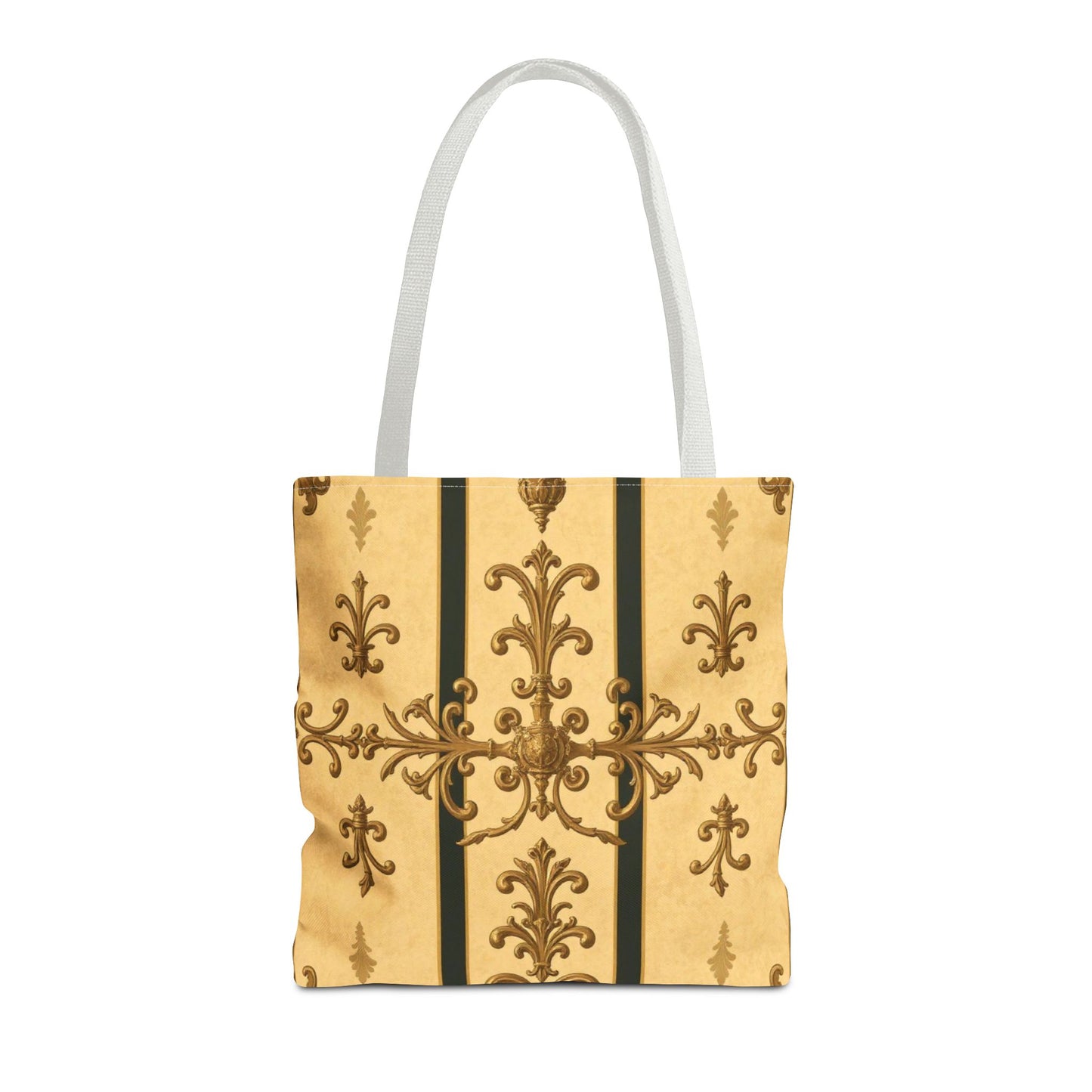 Elegant Baroque Pattern Tote Bag | Stylish Eco-friendly Shopping Bag, Beach Tote, Gift Bag, Daily Use - Matte Yellow Striped Antique Rococo