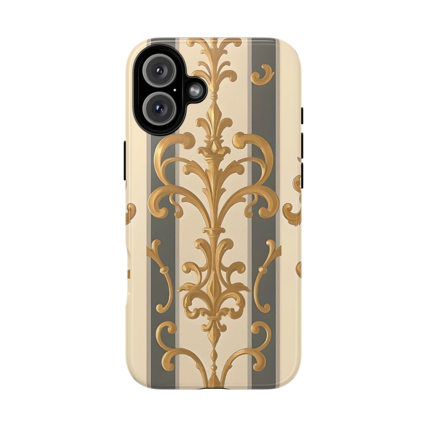 Elegant Floral Motif Phone Case - Tough Cases with Vintage Design - Dusk Olive Striped Gold Damask