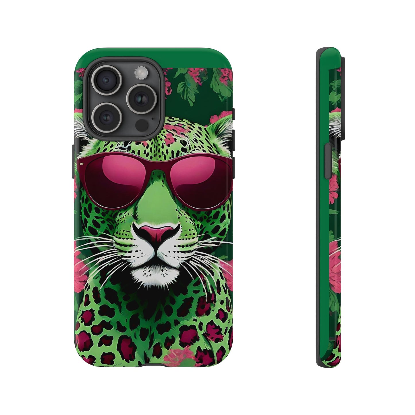 Phone Case - Lime Green & Burgundy Leopard In Sunglasses Design
