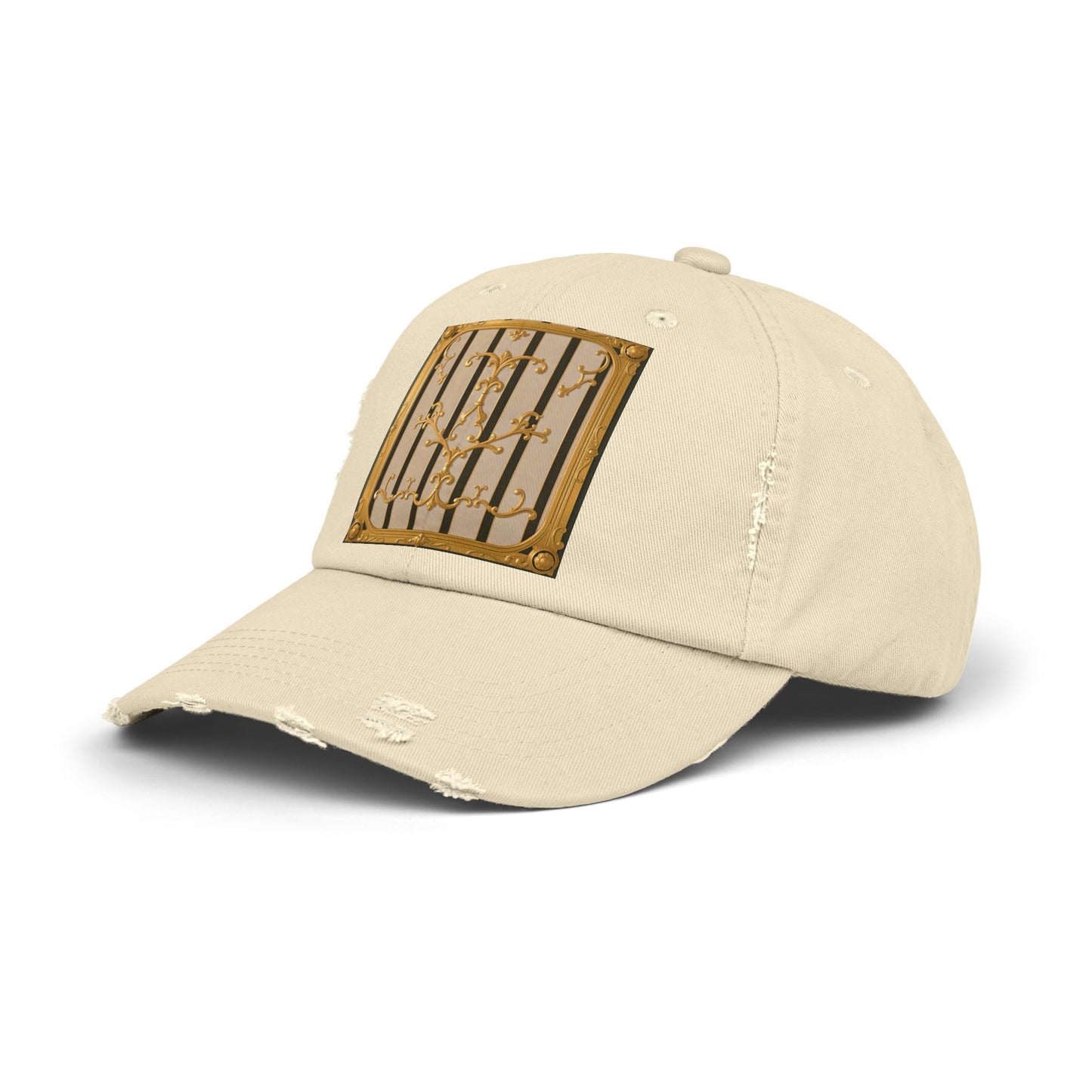 Unisex Distressed Cap - Beige Striped Gold Rococo