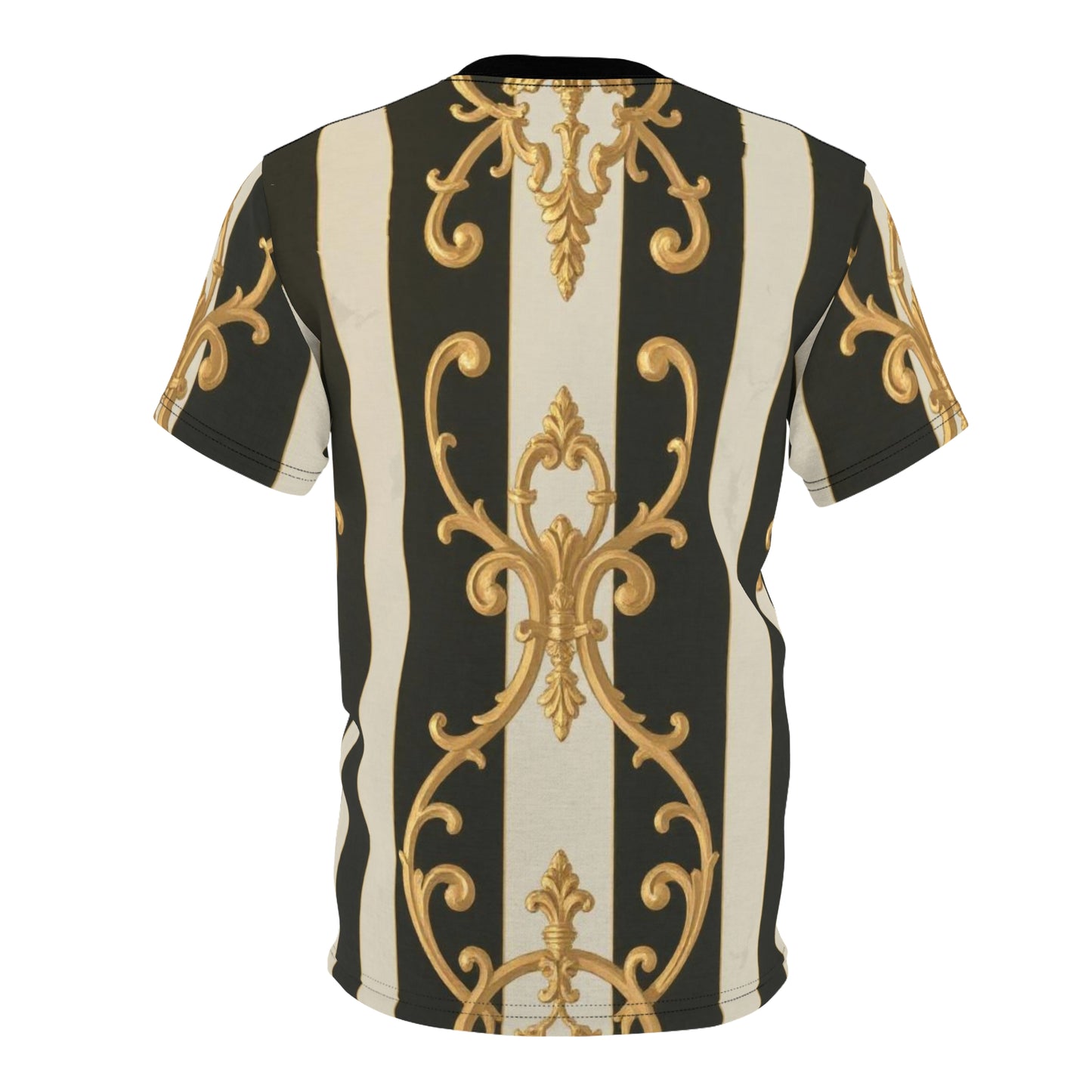 Elegant Black & Alabaster Striped Baroque Unisex Tee, Luxurious Fashion Tee, Trendy Graphic T-Shirt, Statement Casual Wear, Gifts for Fashion Lovers