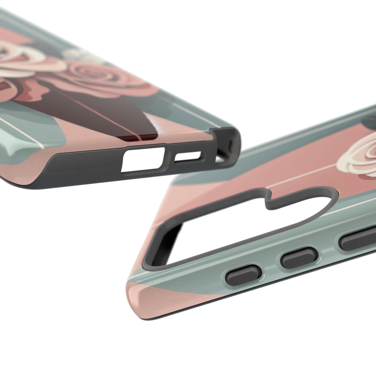 Phone Case - Burgundy, Matte Mauve & Teal Surfboard & Roses Design