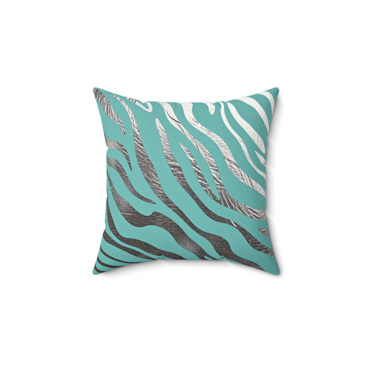 Modern Zebra Print Faux Suede Pillow - Aqua & Silver Accent Cushion