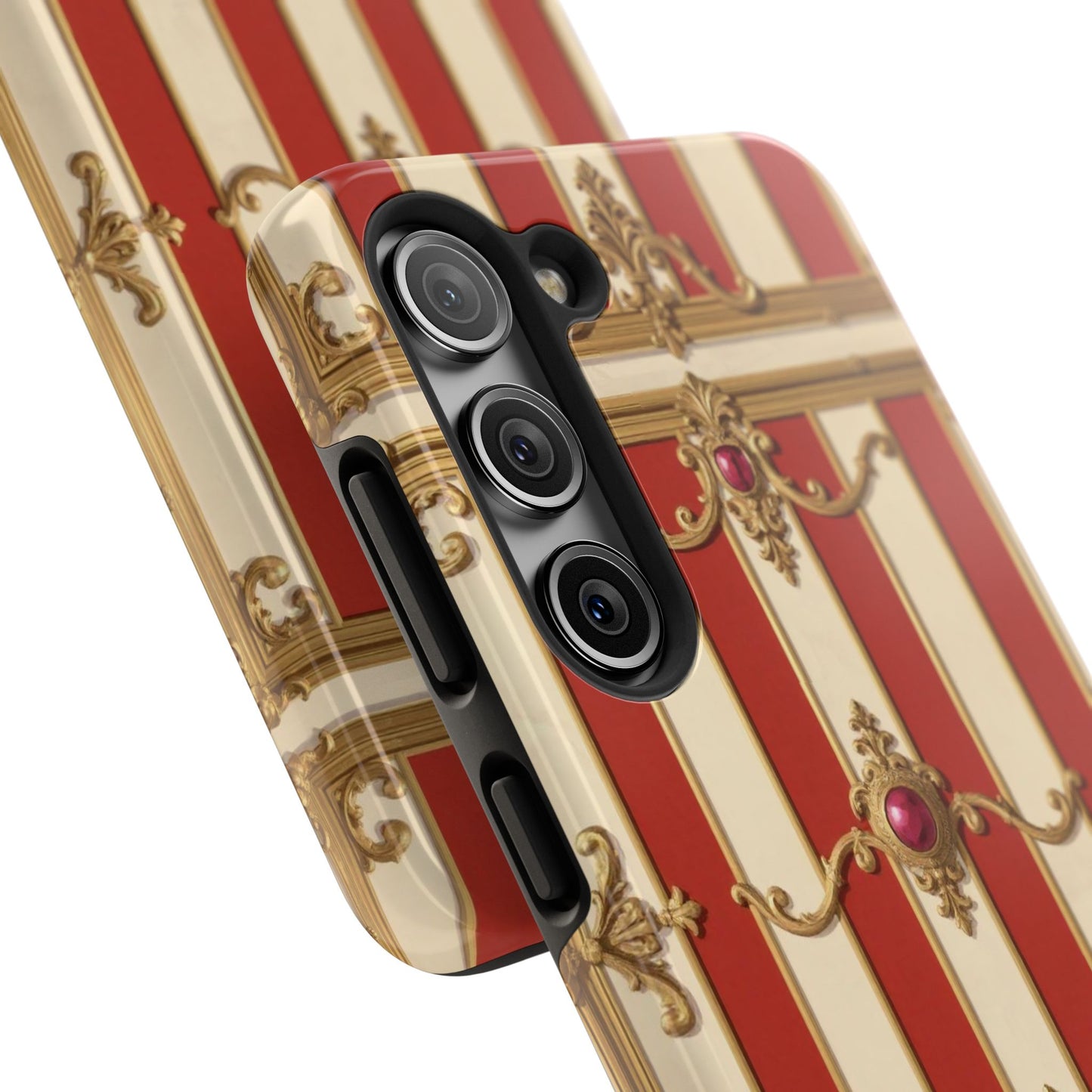 Elegant Alabaster & Dusk Orange Striped Baroque Tough Phone Case - Stylish Protection for Your Device
