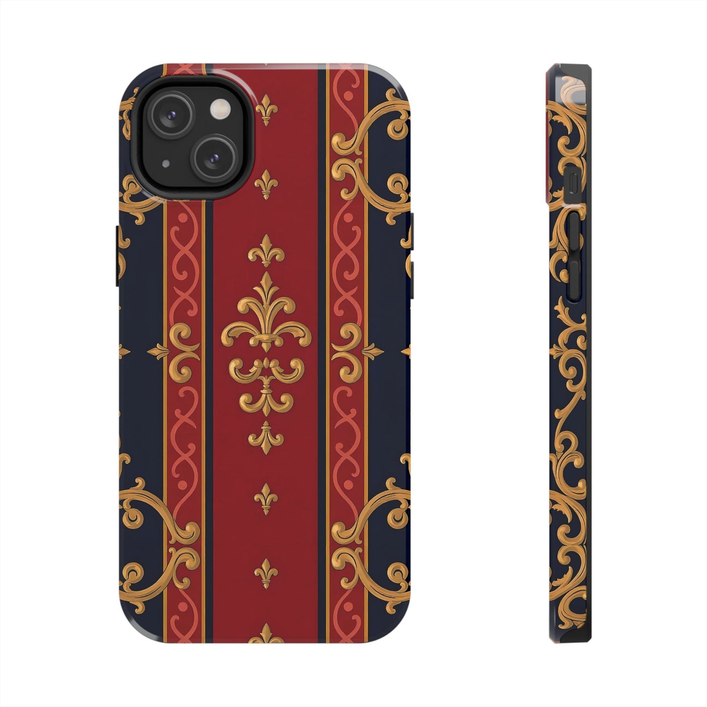 Elegant Vintage Phone Cases, Tough Phone Cover, Stylish Cell Phone Accessories, Durable Phone Protection - Midnight Blue & Dusk Red Gold Baroque