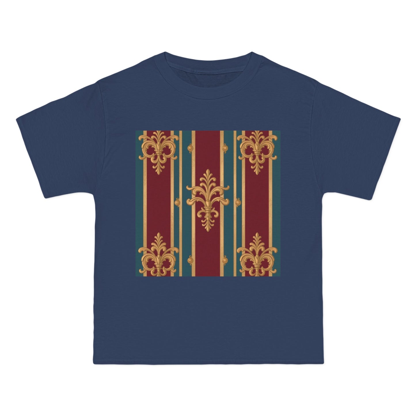 Elegant Vintage Patterned Beefy-T® Short-Sleeve T-Shirt | Casual Wear, Summer Tops, Unique Gift - Burgundy Striped Gold Baroque