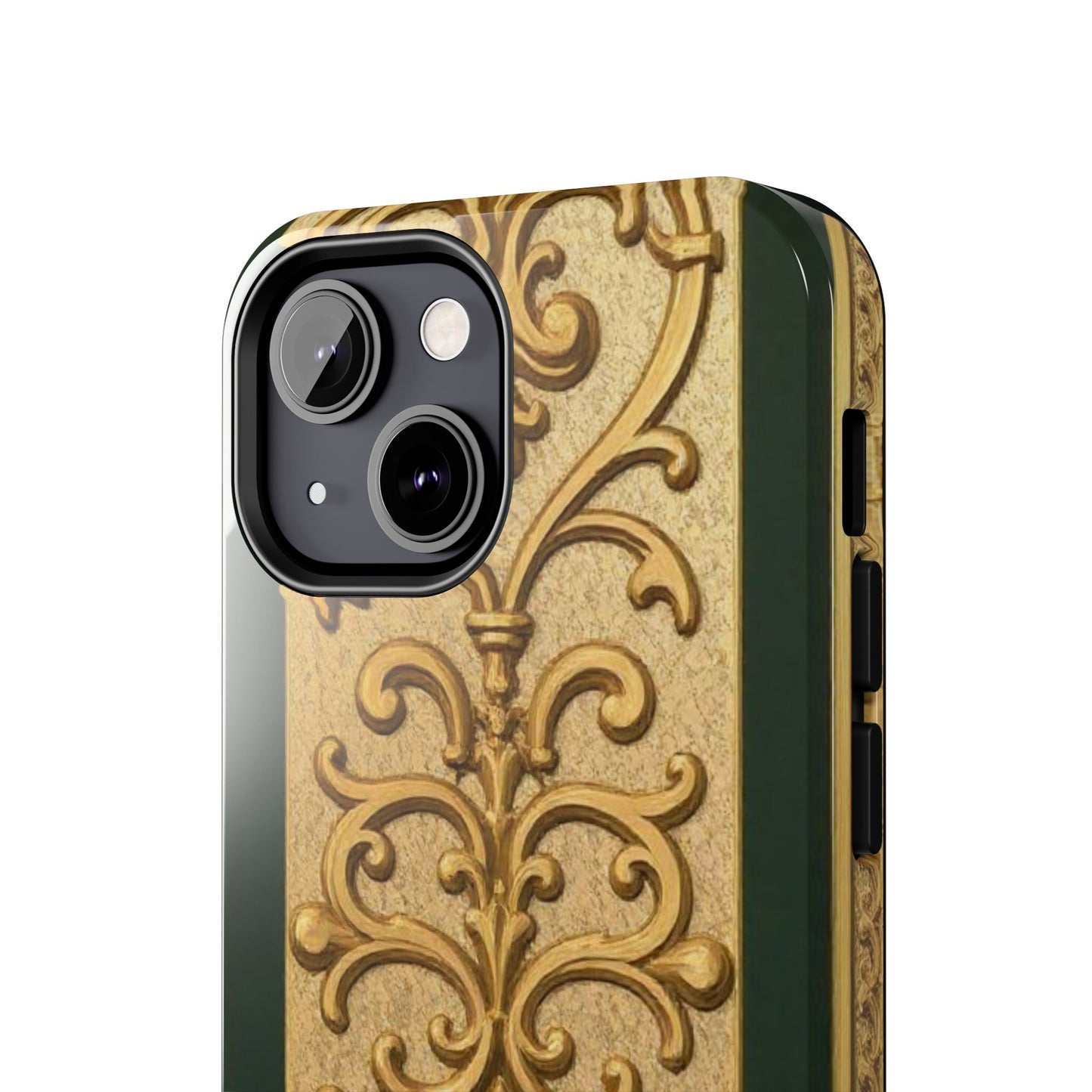 Elegant Teal Striped Gold Baroque Vintage Phone Case, Durable Cell Phone Cover, Floral Phone Protection, Personalized Gift Idea