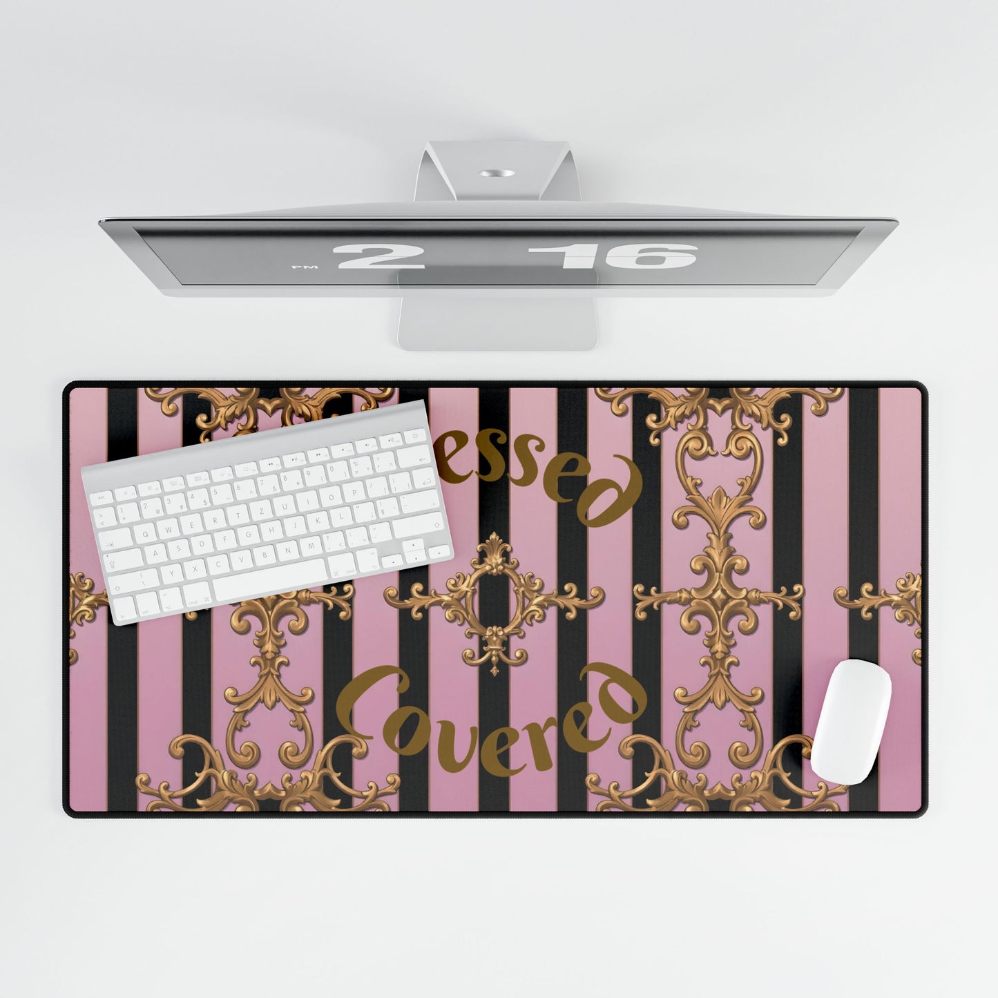 Desk Mats - Blessed & Covered - Spiritual Empowerment Desk Mat - Baroque Design