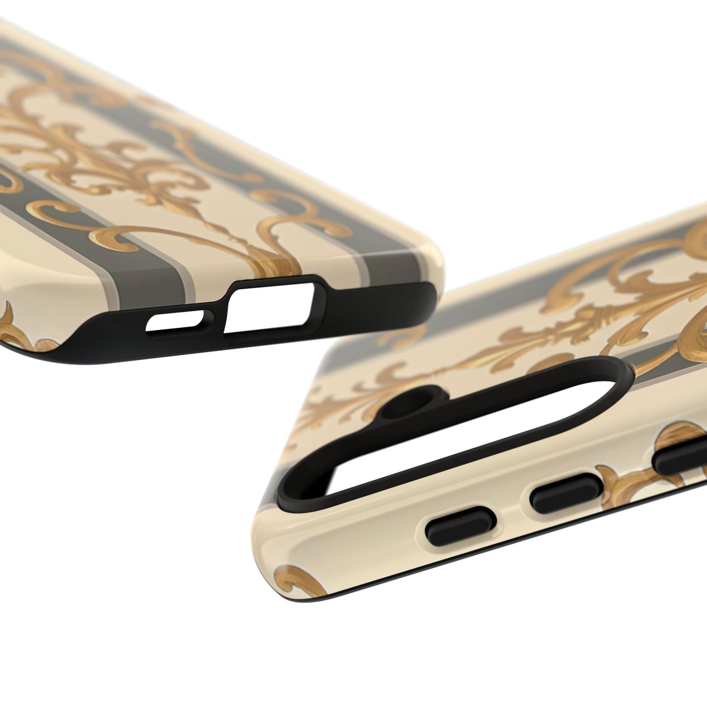 Elegant Floral Motif Phone Case - Tough Cases with Vintage Design - Dusk Olive Striped Gold Damask