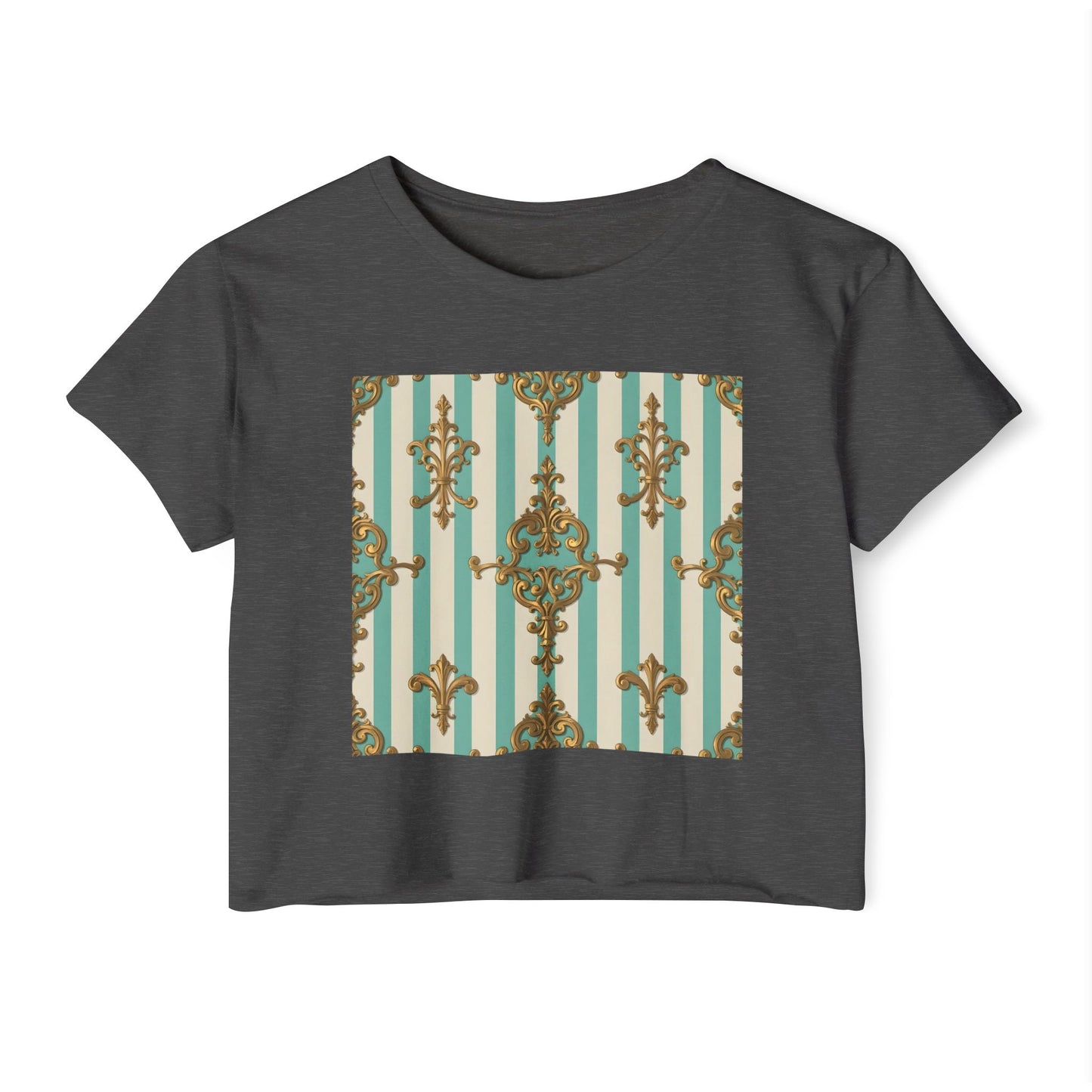 Boho Chic Women's Festival Crop Top - Trendy Summer Wear, Beach Party Fashion - Matte Green Striped Rococo
