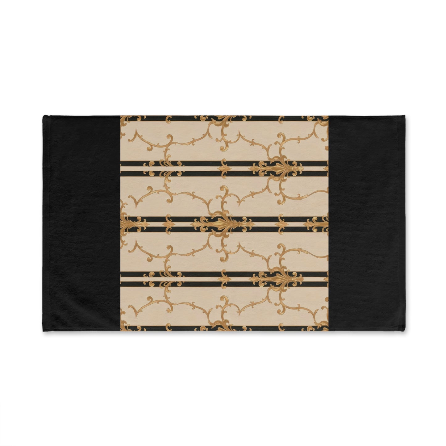 Elegant Patterned Hand Towel for Kitchen or Bathroom, Luxurious Decor, Gift Idea for Hostess, Wedding - Black & Beige Striped Damask