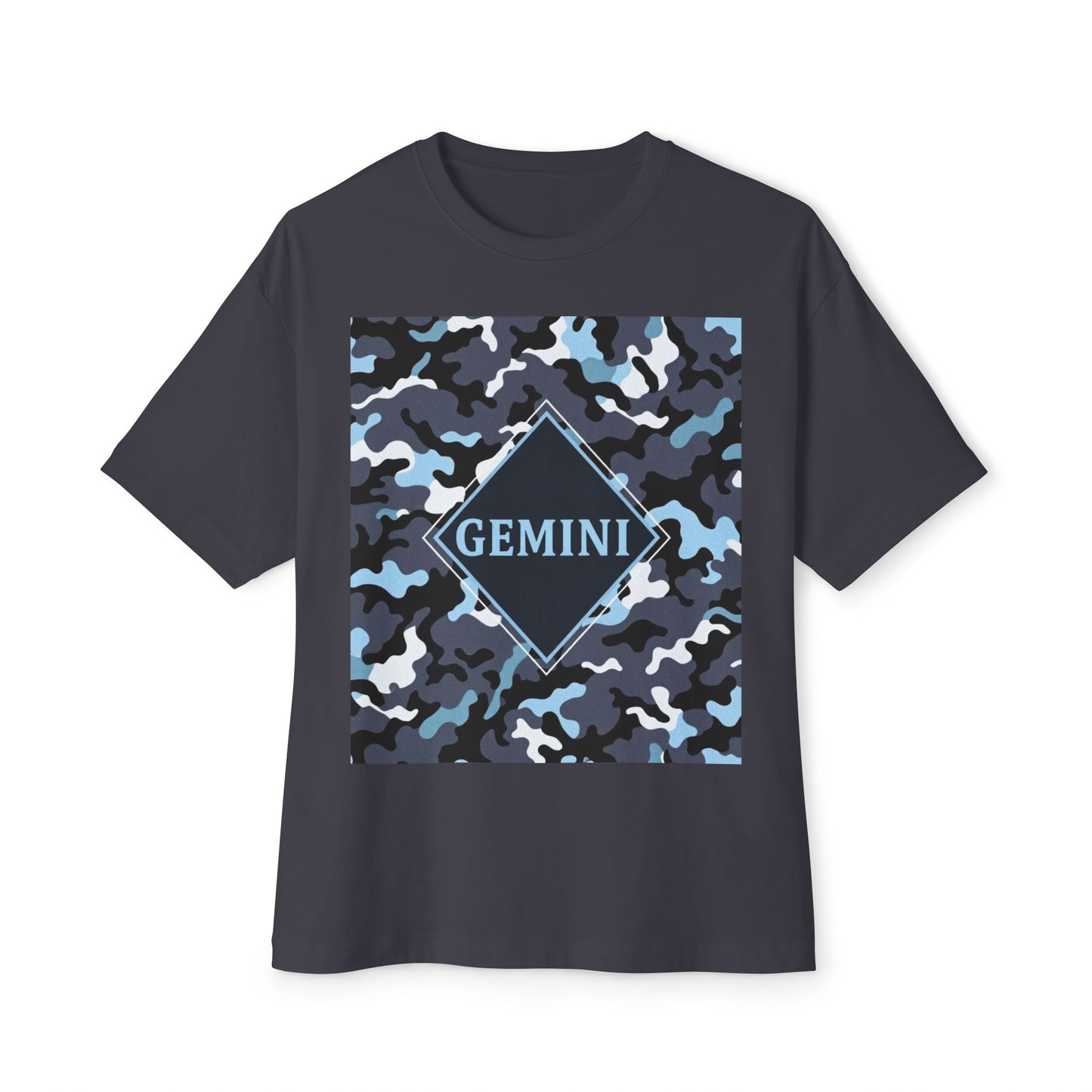 Gemini Oversized Tee - Unisex, Boho Style, Casual Wear, Birthday Gift, Zodiac Apparel, Comfortable Tee - Black, Grey & Ice Blue