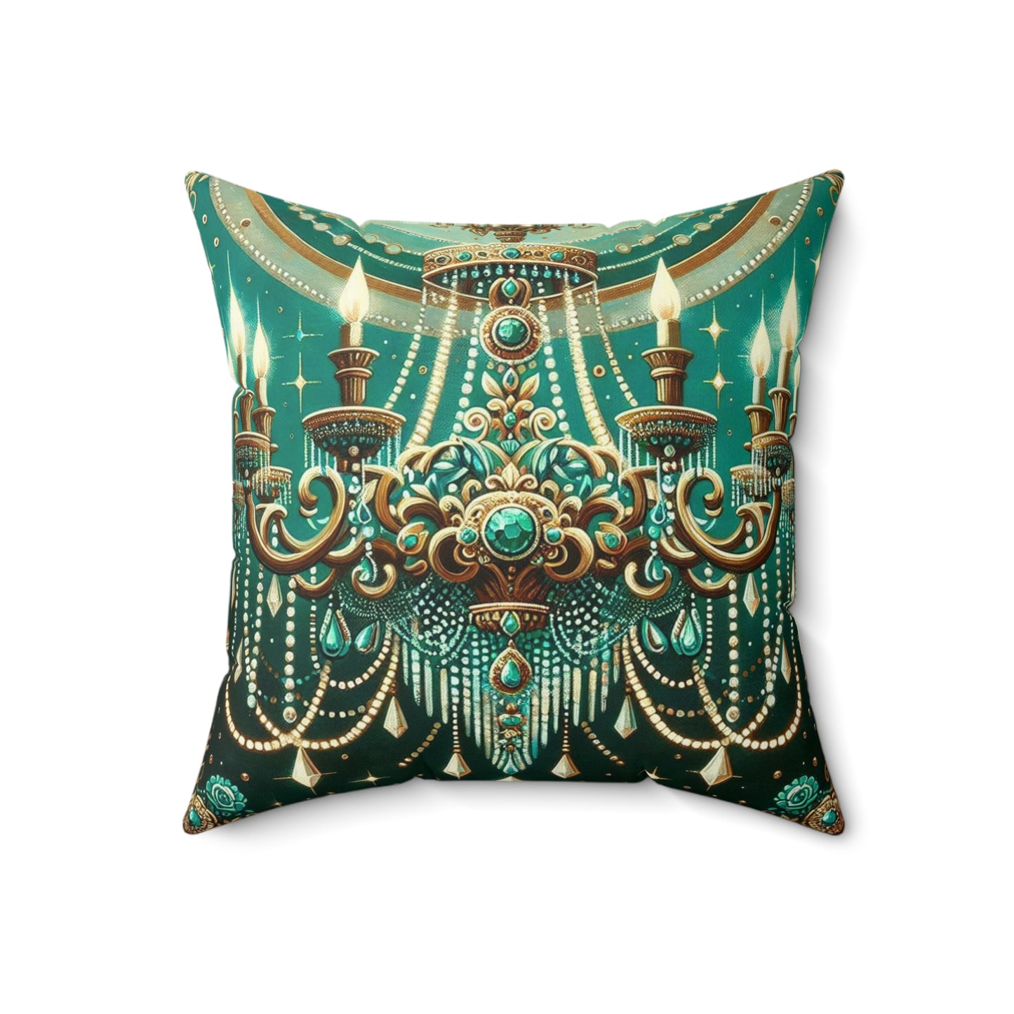 Luxurious Chandelier Faux Suede Pillow Cover, Elegant Home Decor, Boho Chic, Gift for Her, Decorative Cushion - Green & Gold Jeweled Chandelier