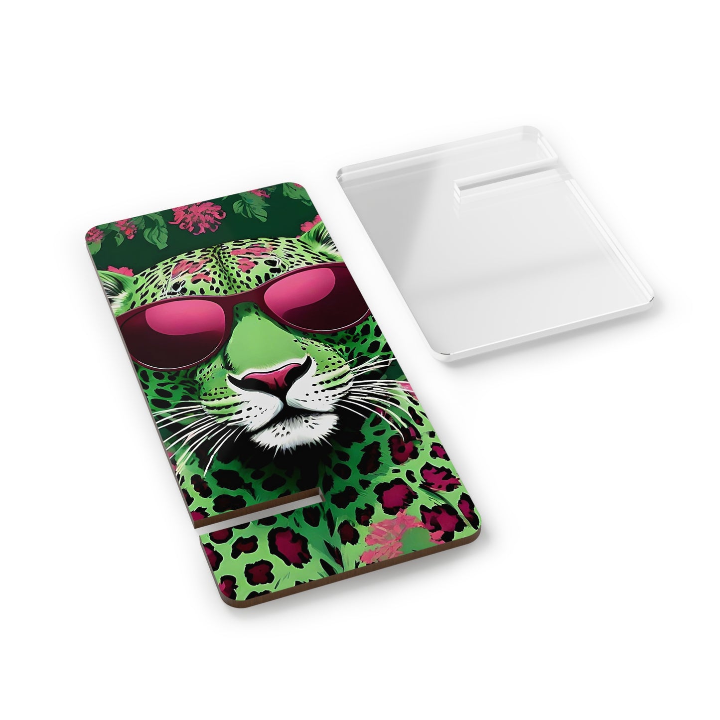Elegant Floral Smartphone Display Stand - Leopard & Sunglasses - Decorative Mobile Holder