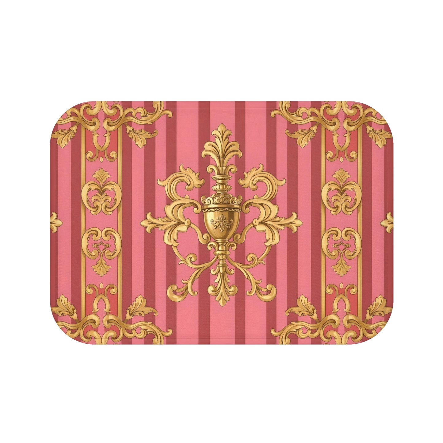 Elegant Pink Gold Bath Mat for Luxurious Home Decor, Bathroom Accessory, Gift for Her, Chic Home Design - Pink Striped Gold Baroque