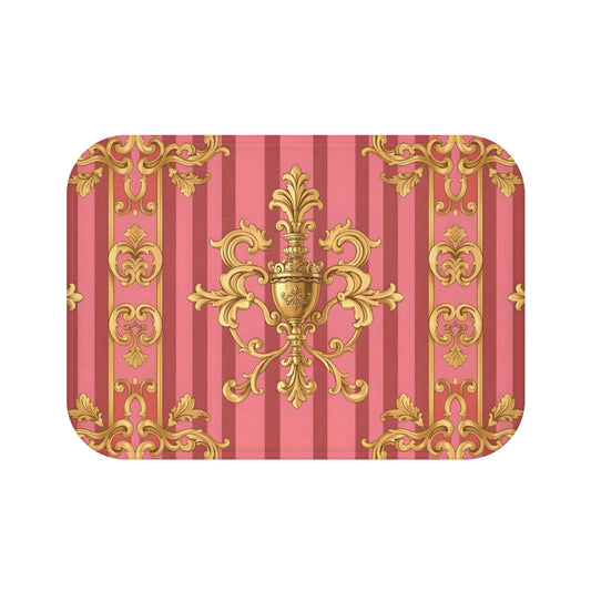 Elegant Pink Gold Bath Mat for Luxurious Home Decor, Bathroom Accessory, Gift for Her, Chic Home Design - Pink Striped Gold Baroque