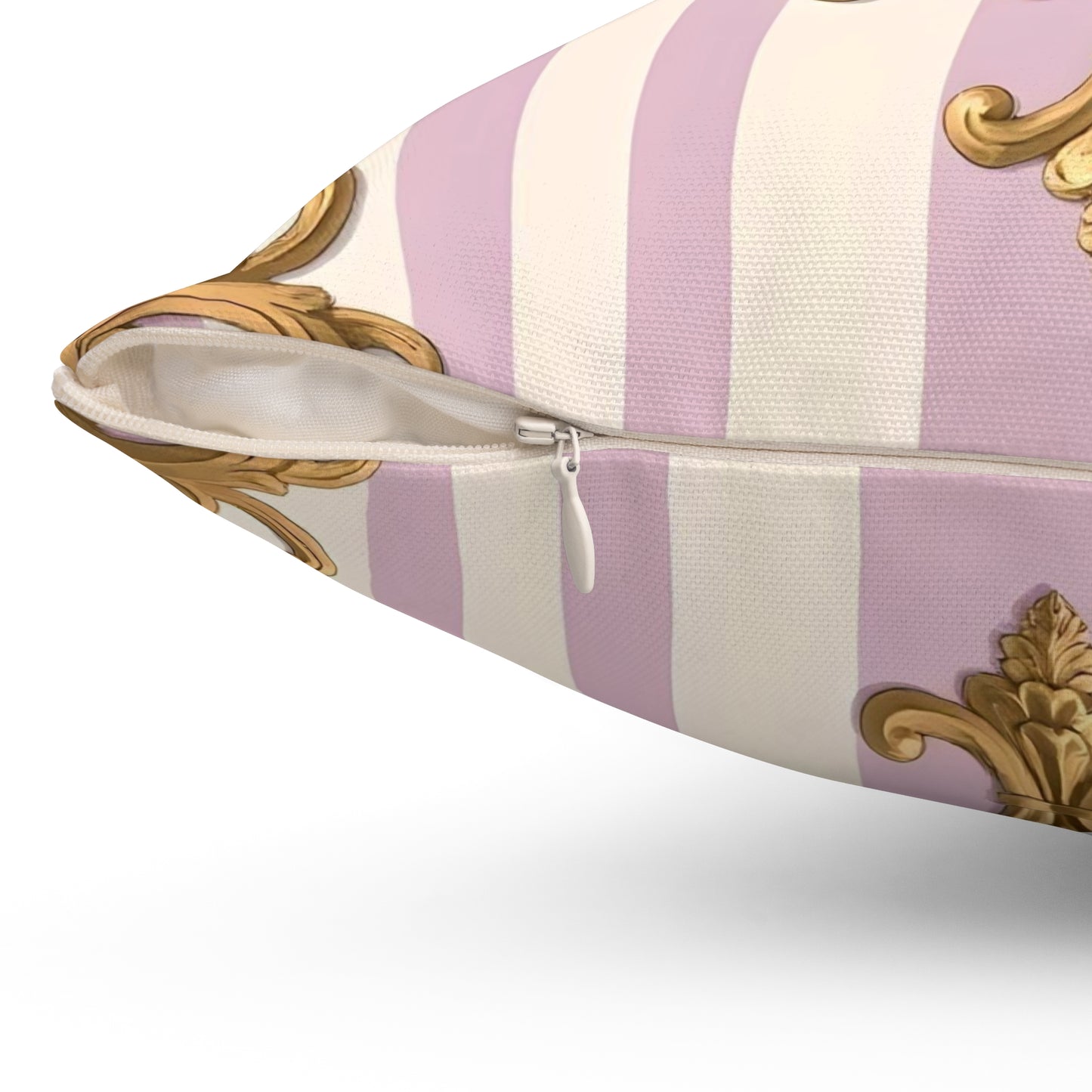 Elegant Decorative Pillow, Luxurious Home Decor, Shabby Chic Accent Cushion, Gift for Hostess - Lilac & Alabaster Striped Gold Baroque