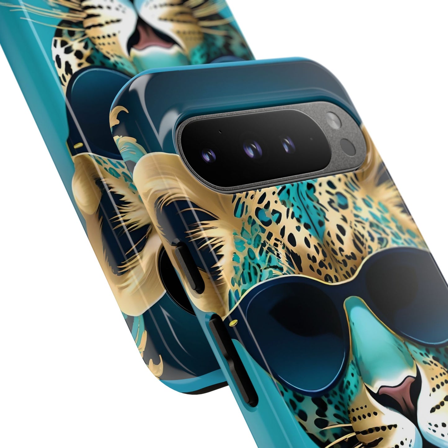Phone Case - Aqua & Gold Leopard In Sunglasses Design