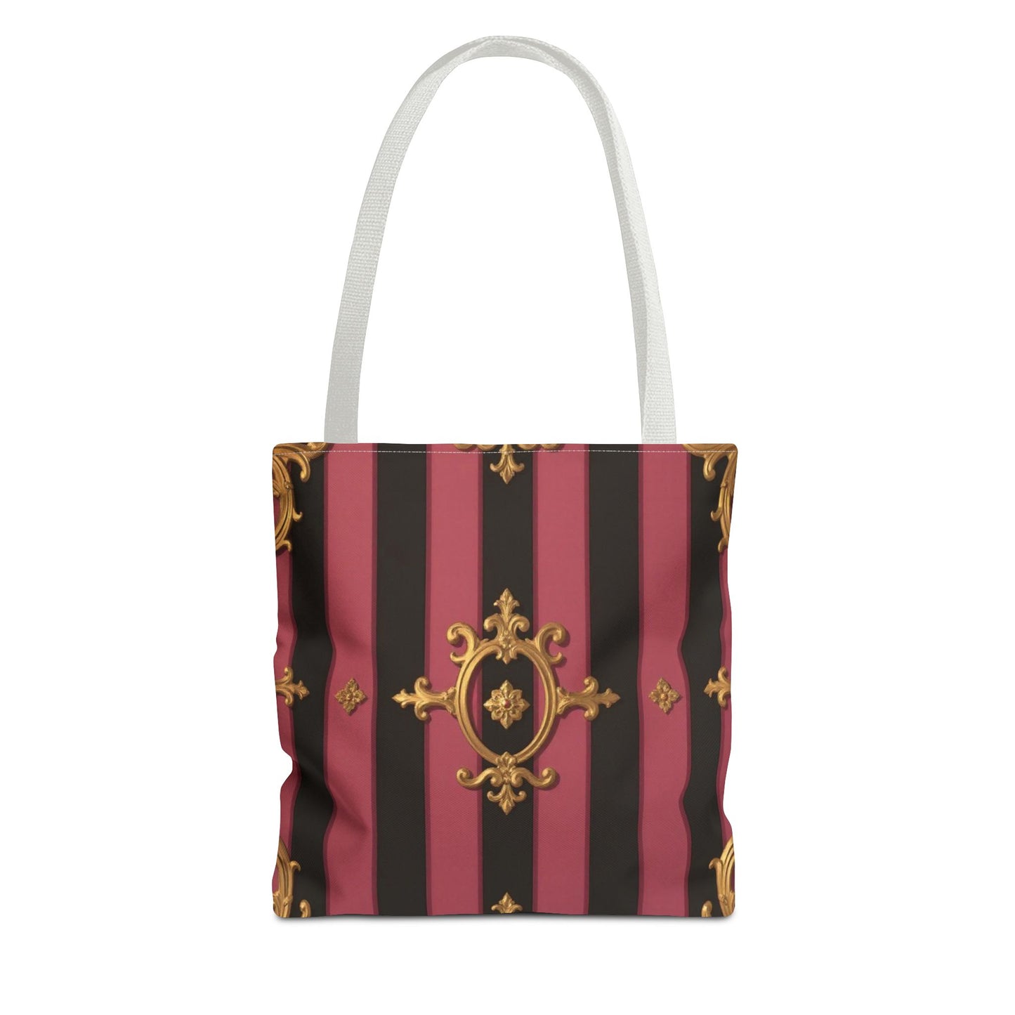 Elegant Black & Mauve Striped Gold Baroque Tote Bag - Chic Fashion Accessory, Shopping Companion, Decorative Carryall, Stylish Everyday Use