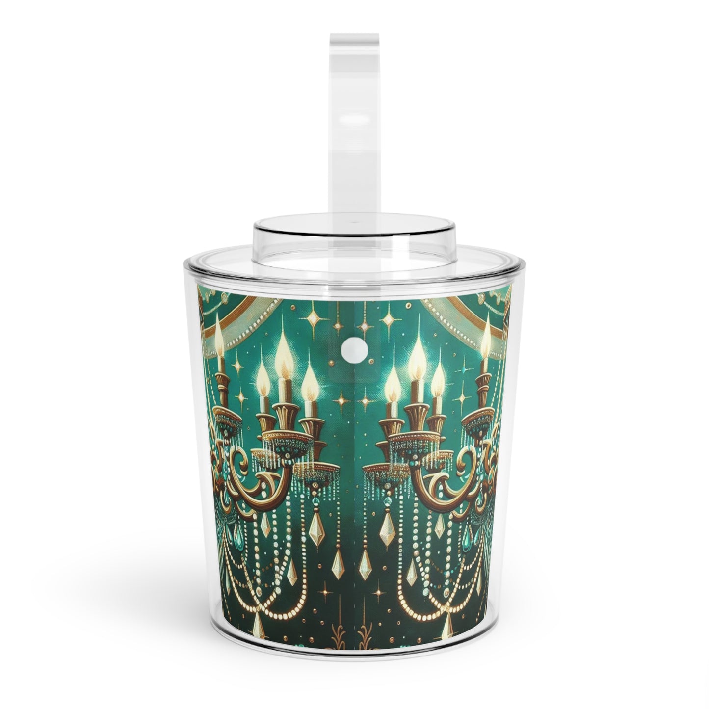 Ice Bucket with Tongs - Green & Gold Jeweled Chandelier