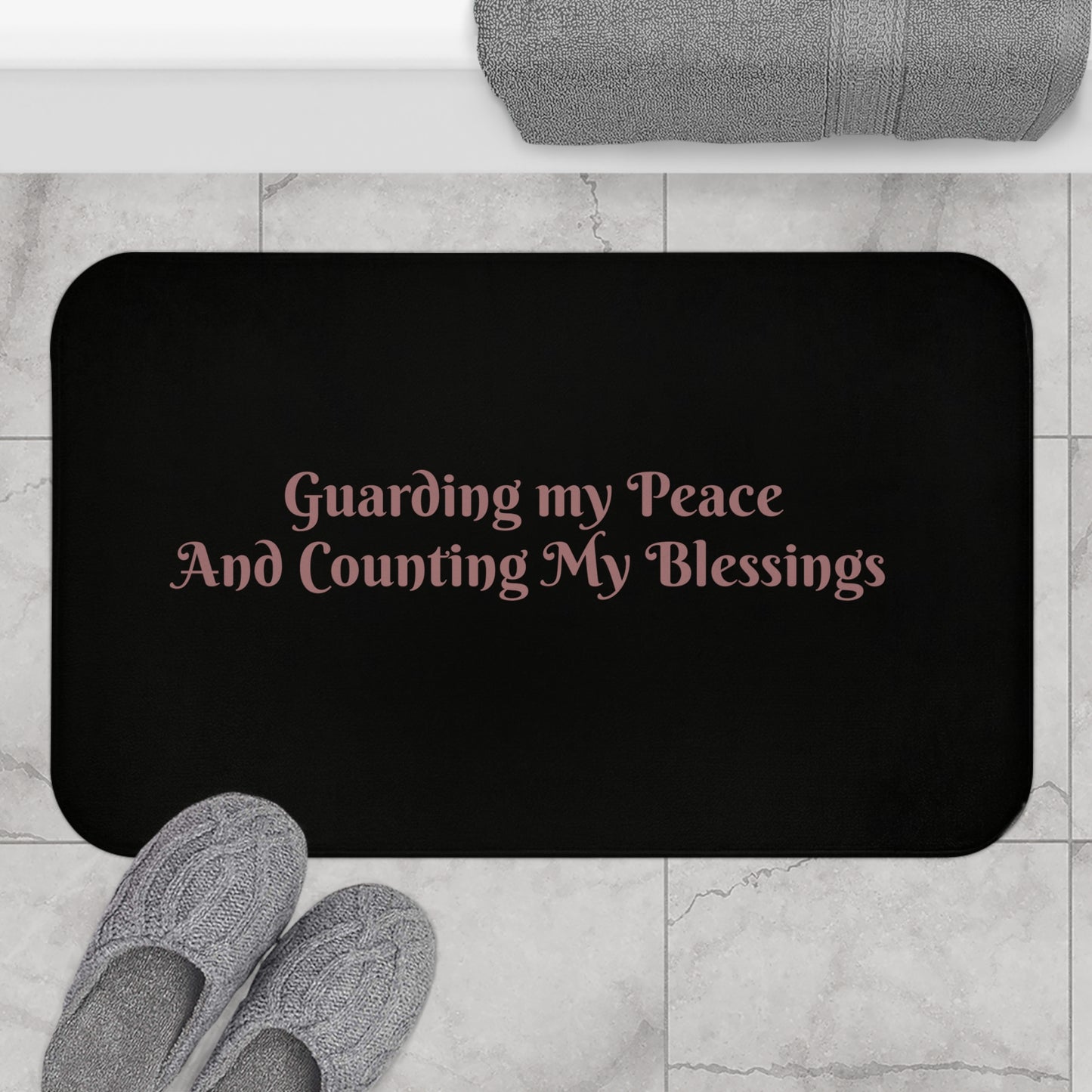 Inspirational Bath Mat - "Guarding my Peace and Counting My Blessings" - Cozy Bathroom Decor, Self-Care Gift, Spa Experience