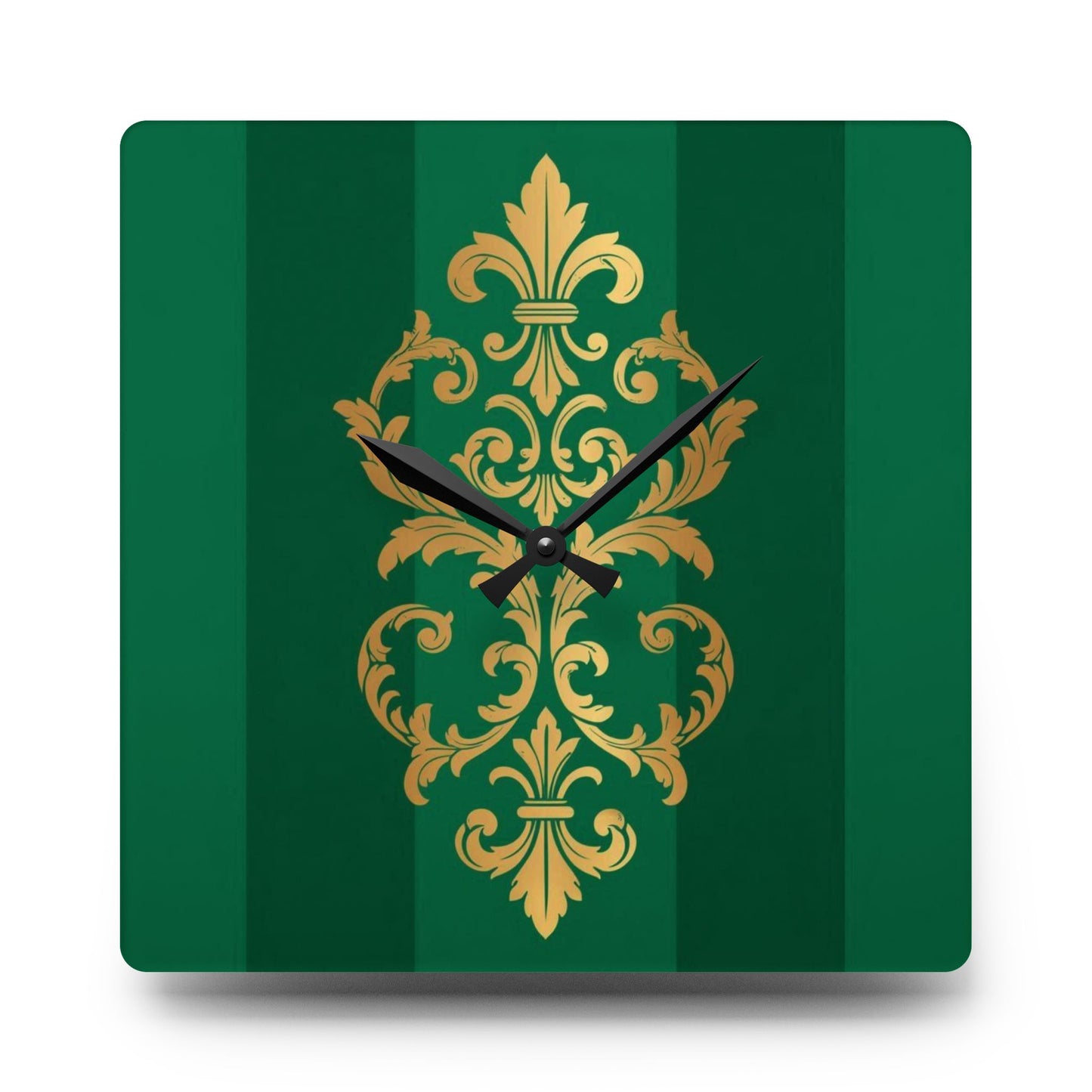 Baroque Green Striped Gold Accent Acrylic Wall Clock — Elegant Home Decor