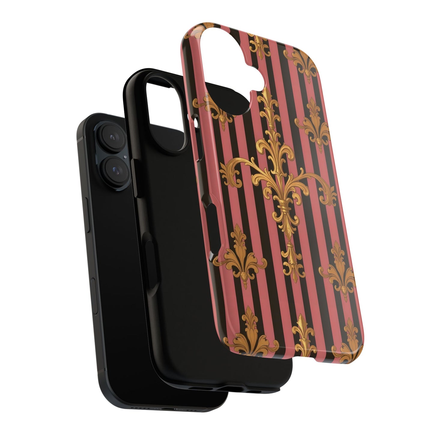 Elegant Floral Motif Phone Case - Tough Cases with Vintage Design - Mauve Striped Gold Damask
