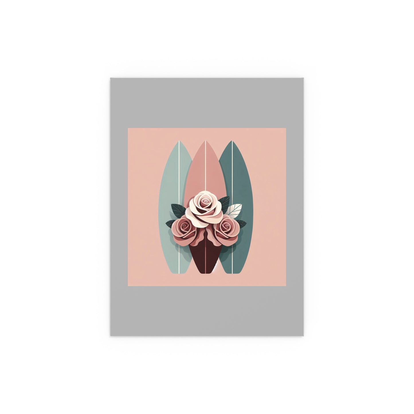 Elegant Floral Silk Poster - Indoor/Outdoor Wall Art for Home Decor - Burgundy, Matte Mauve & Teal Surfboard & Roses